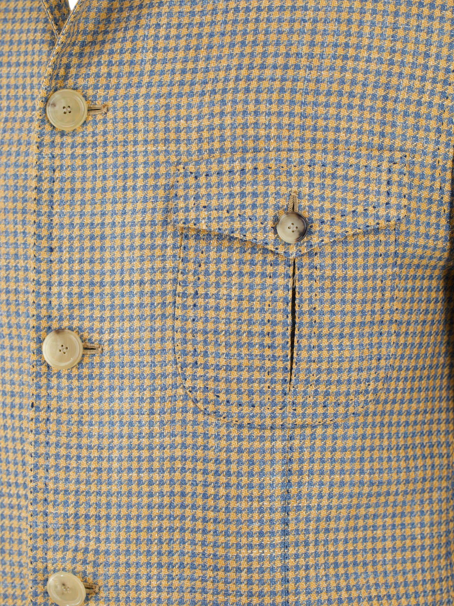Cesare Attolini Sunset Orange & Chambray Blue Wool, Silk & Linen Pied de Poule Safari-Overshirt