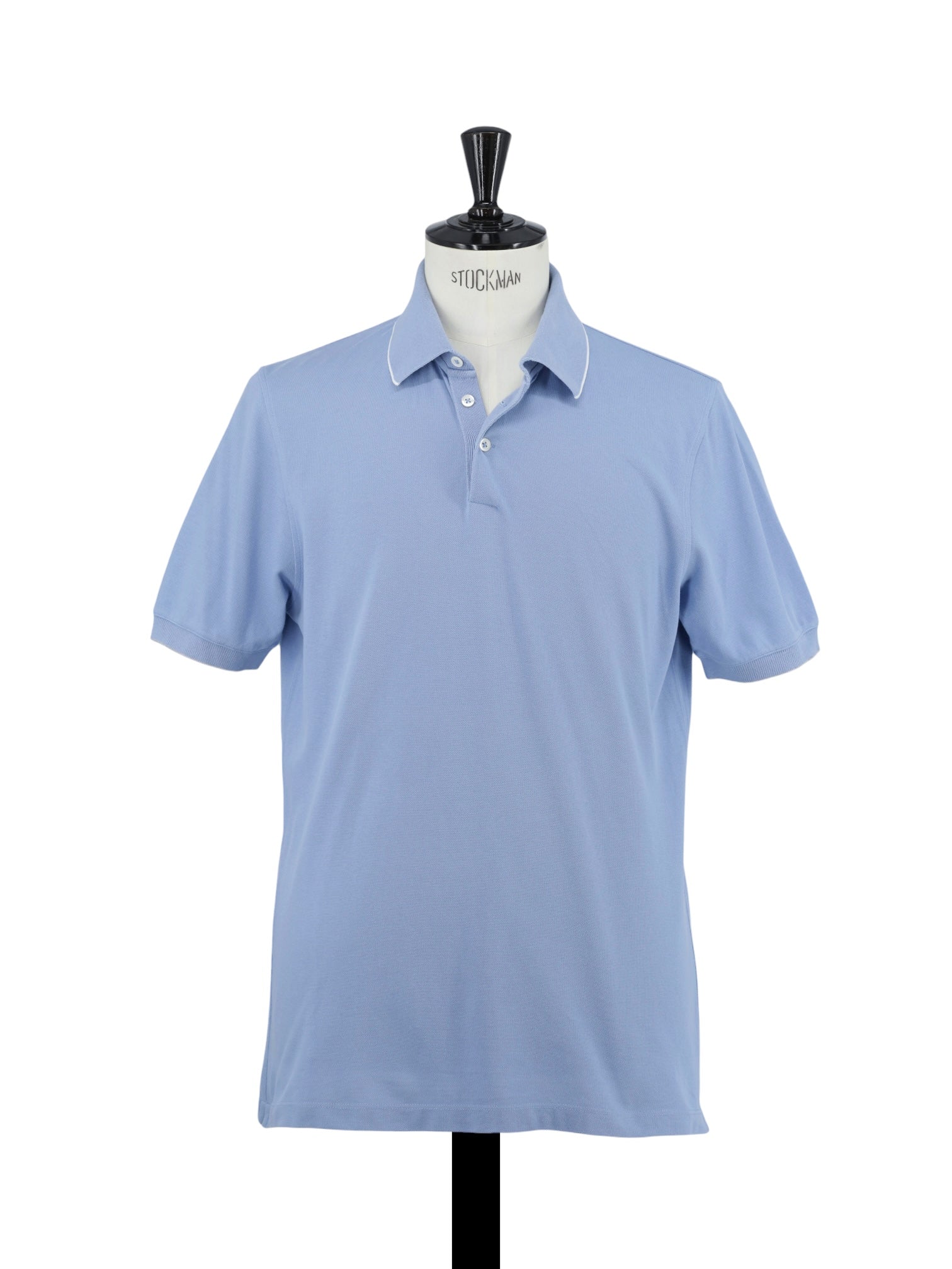 Brunello Cucinelli Blue & White-Piping Cotton Piqué Polo