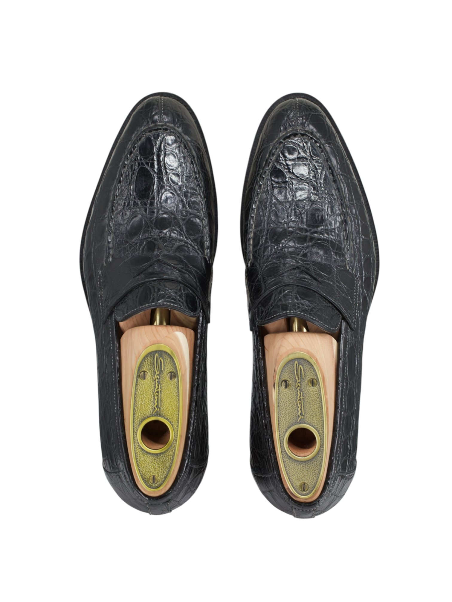 Santoni Black Venezuelan Caiman Crocodilus Penny Loafer + Belt