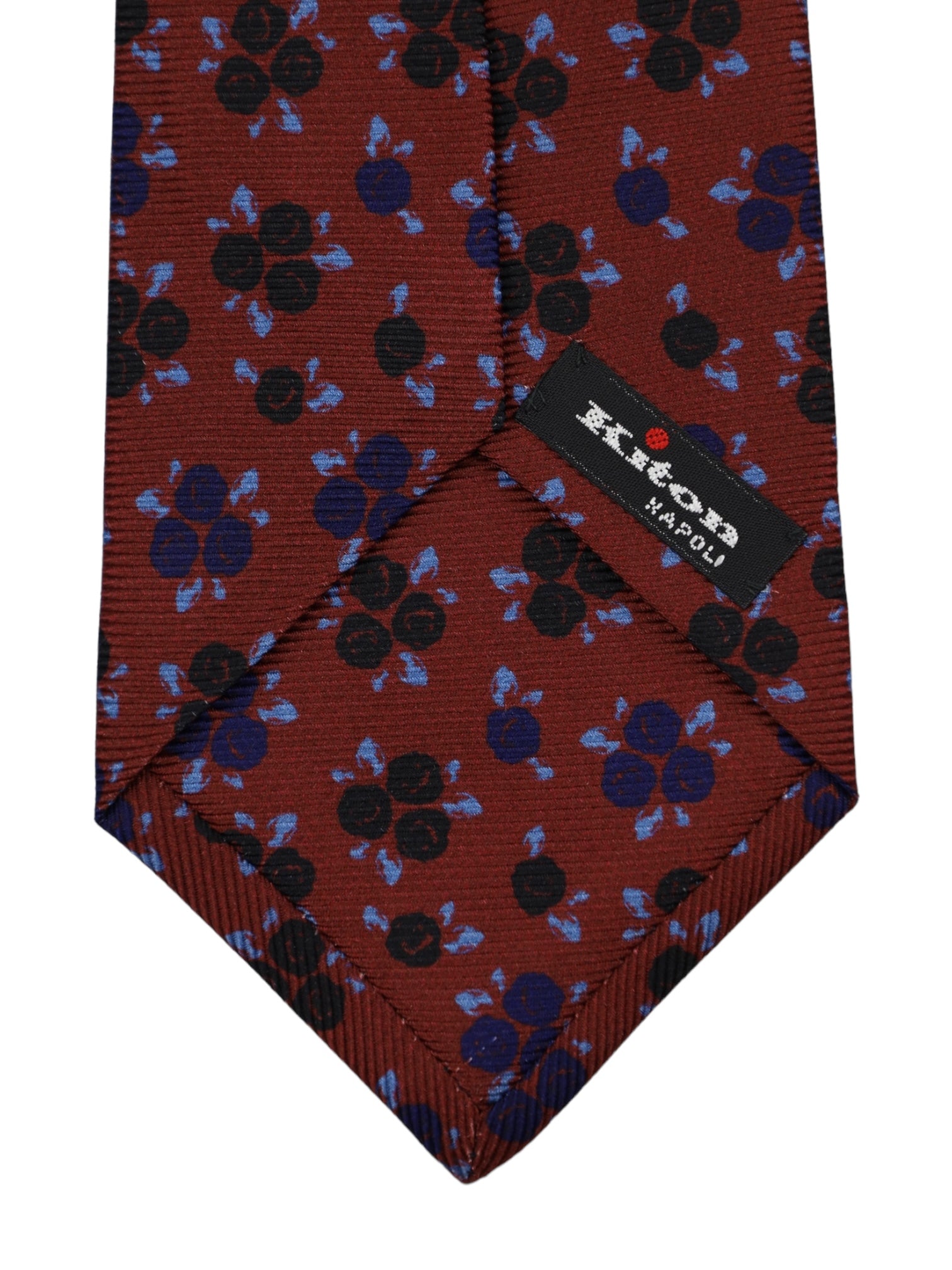 Kiton 5-Fold Wine Red Floral Silk Tie
