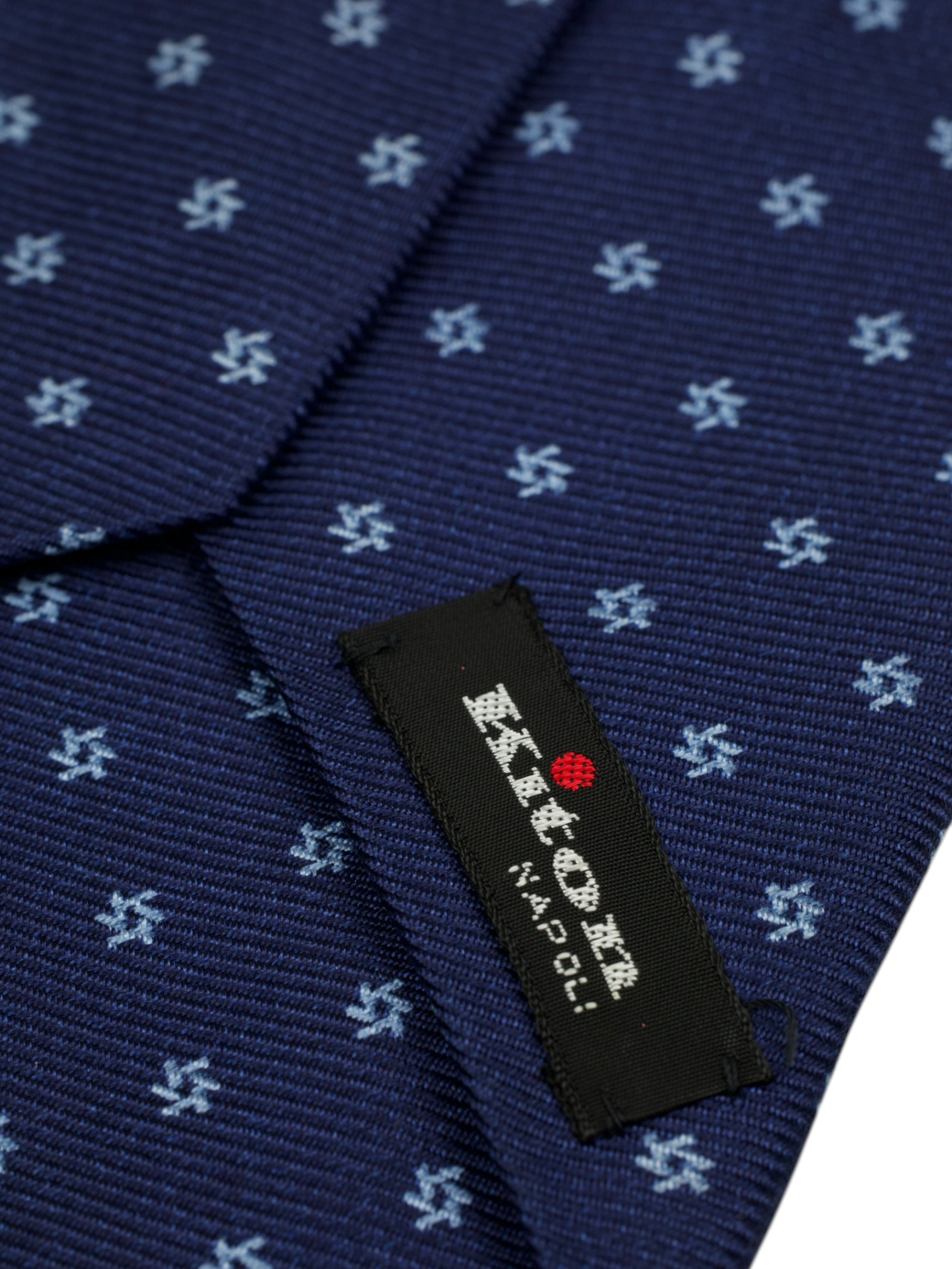 Kiton 5-Fold Indigo Blue Heavyweight Silk Geometric Pattern Tie