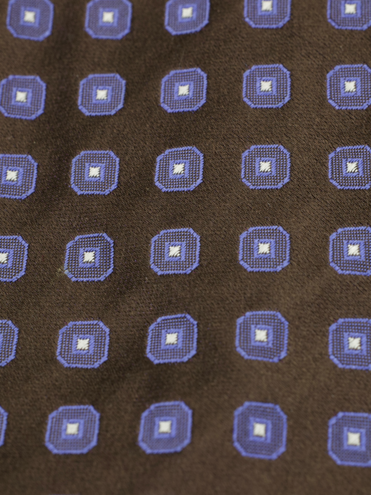 Kiton 5-Fold Chocolate Brown & Steel Blue Handrolled Silk Geometric Pattern Tie