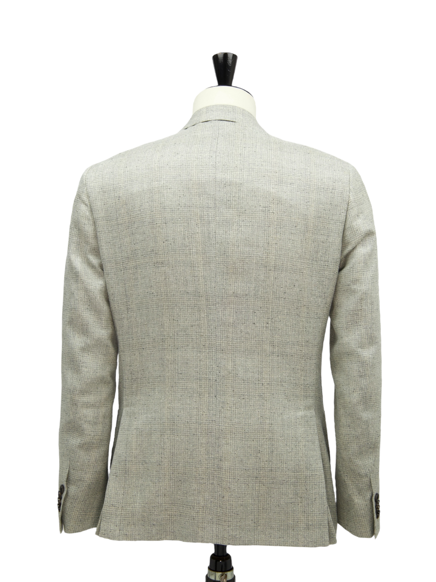 Corneliani Light Grey Double Breasted Silk, Linen & Wool Micro-Pattern Jacket