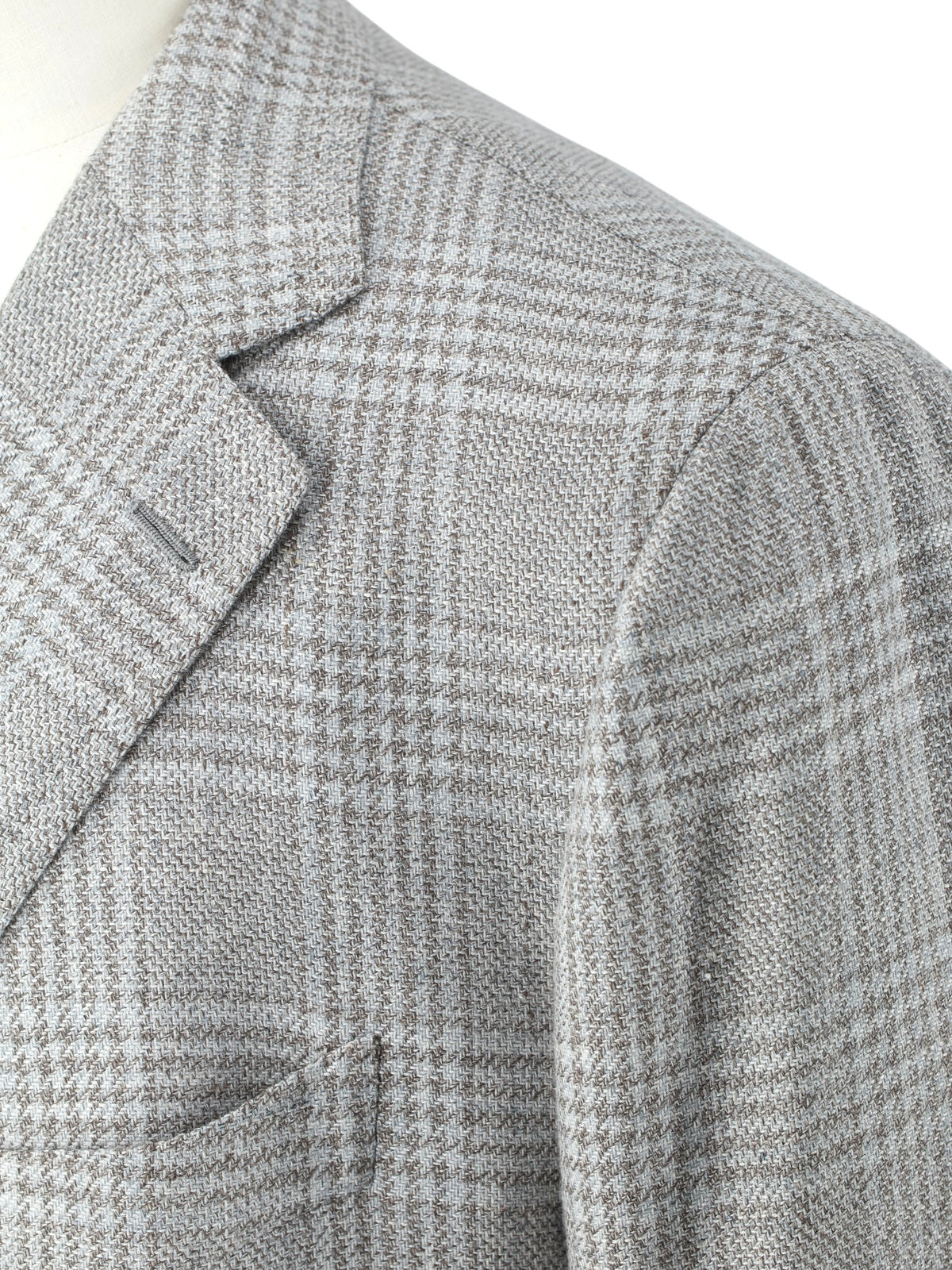 Cesare Attolini Taupe & Ice Blue Wool, Silk & Linen Glenplaid Jacket
