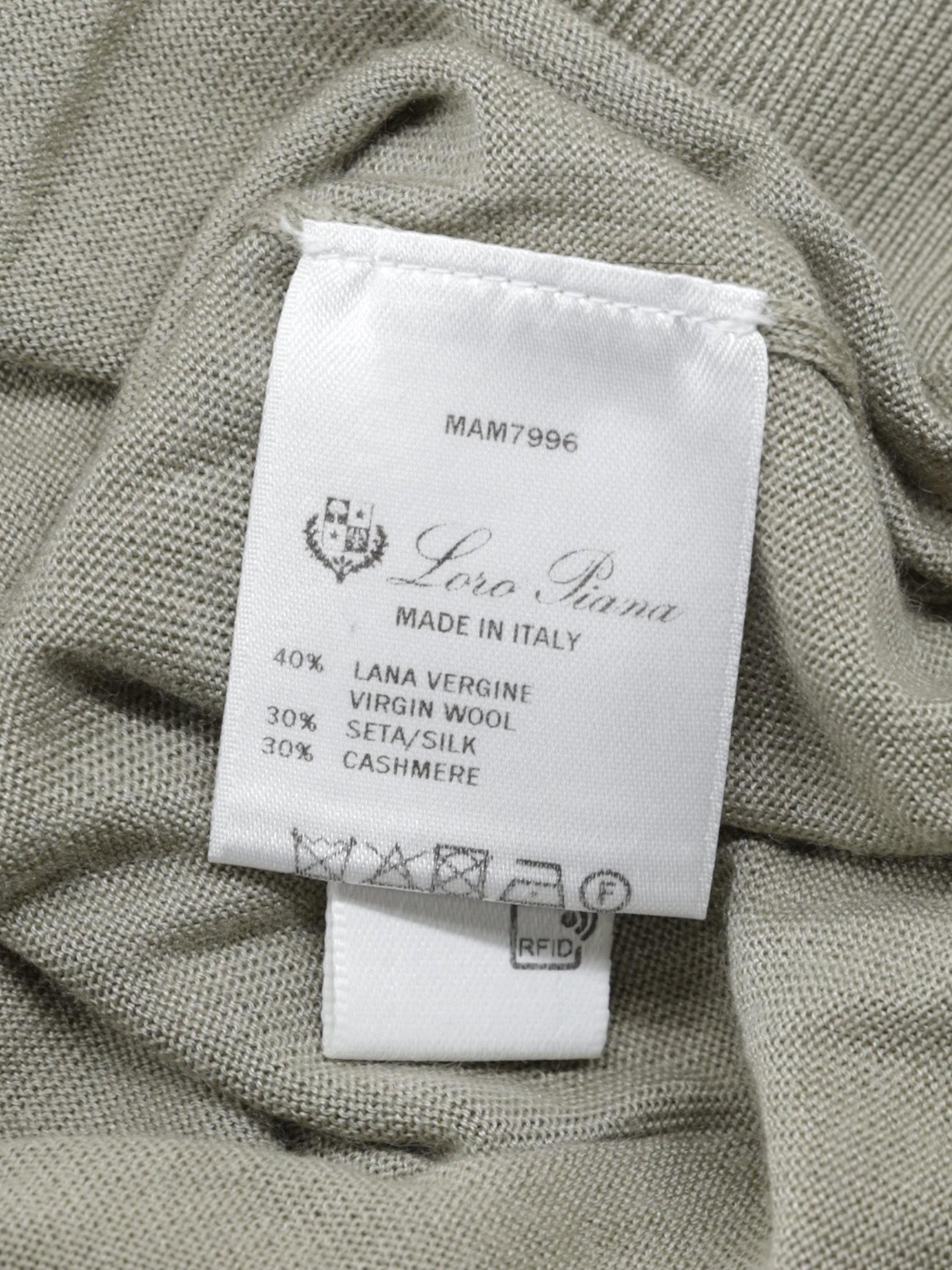 Loro Piana Muted Green Wool, Silk & Cashmere "Sottile" Polo