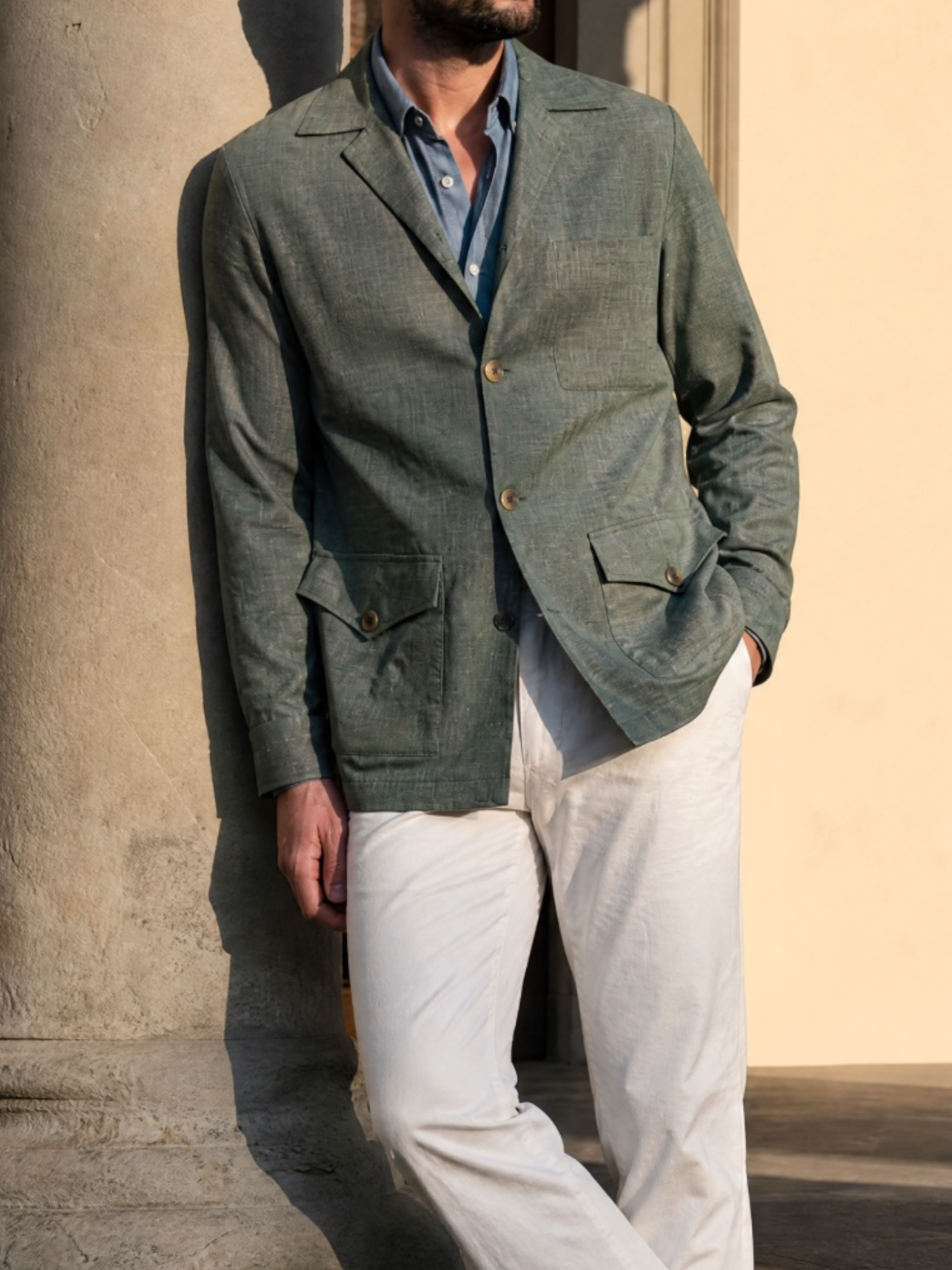 100 Hands Sage Green Huddersfield Bamboo Pinpoint Overshirt