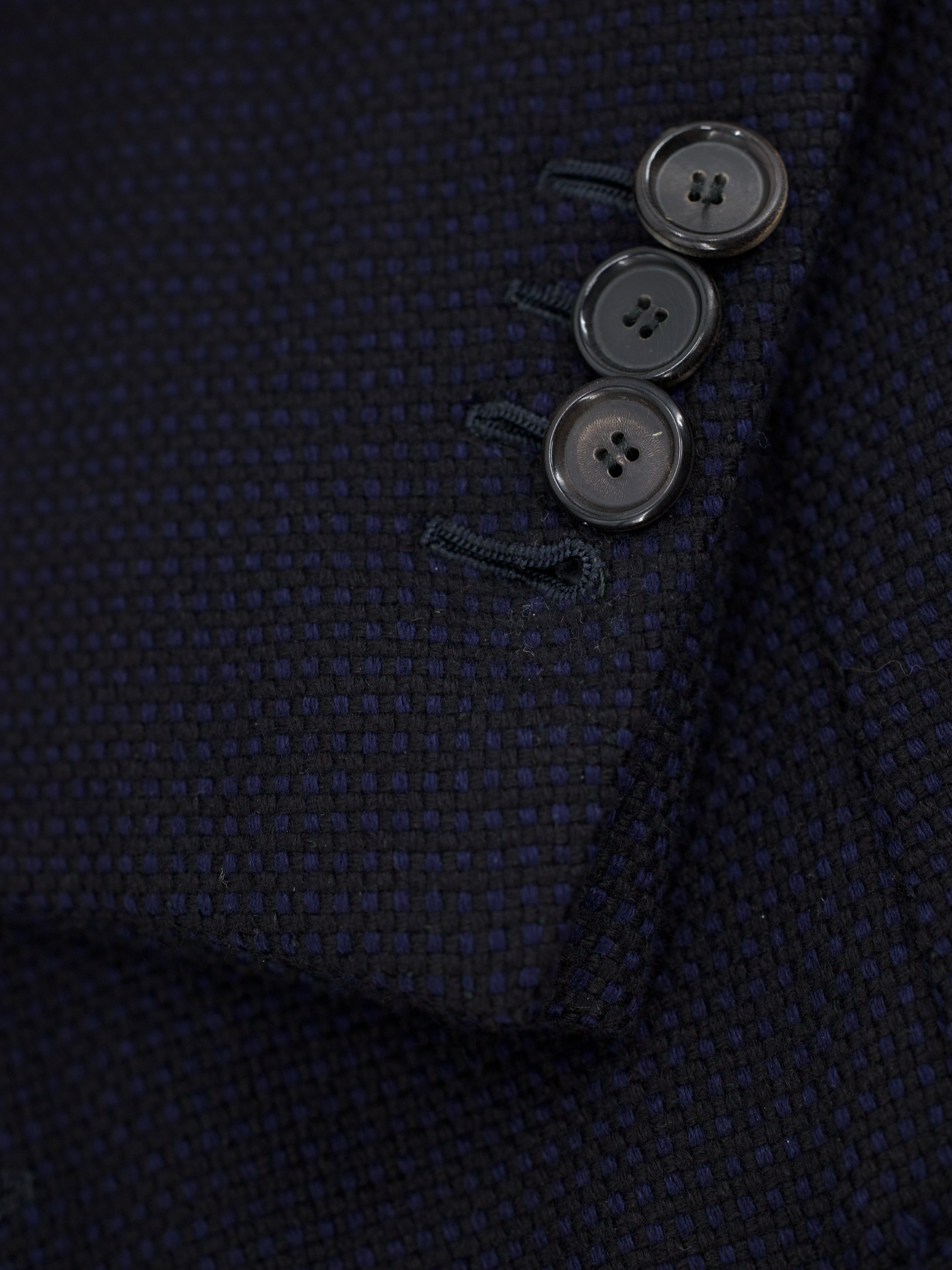 Cesare Attolini Navy Pure Cashmere Bicolor Micro-Pattern Covert Coat