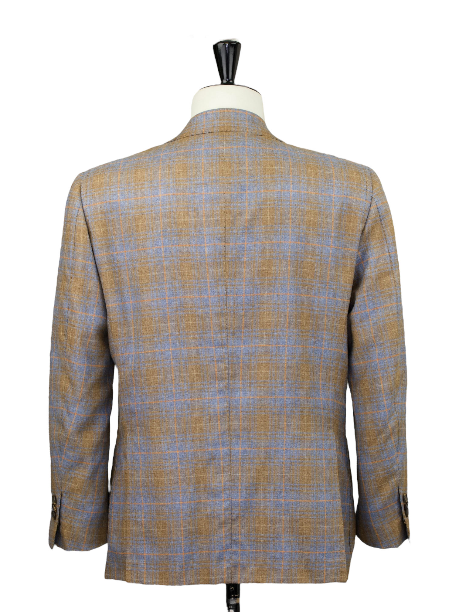 Cesare Attolini Taupe, Light Blue & Orange Silk & Cashmere Check Jacket