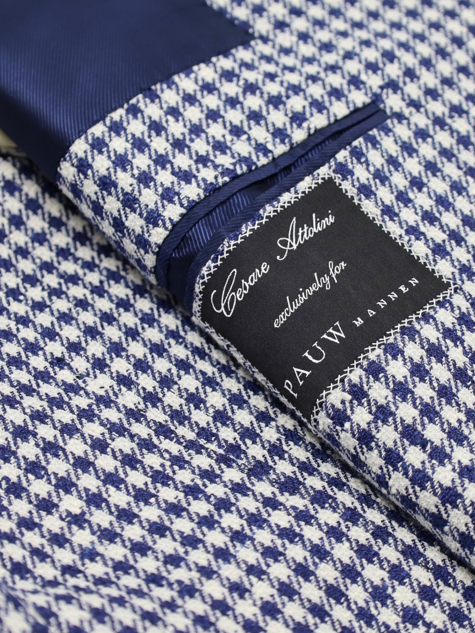 Cesare Attolini Blauw Pied de Poule jasje van wol, zijde en linnen