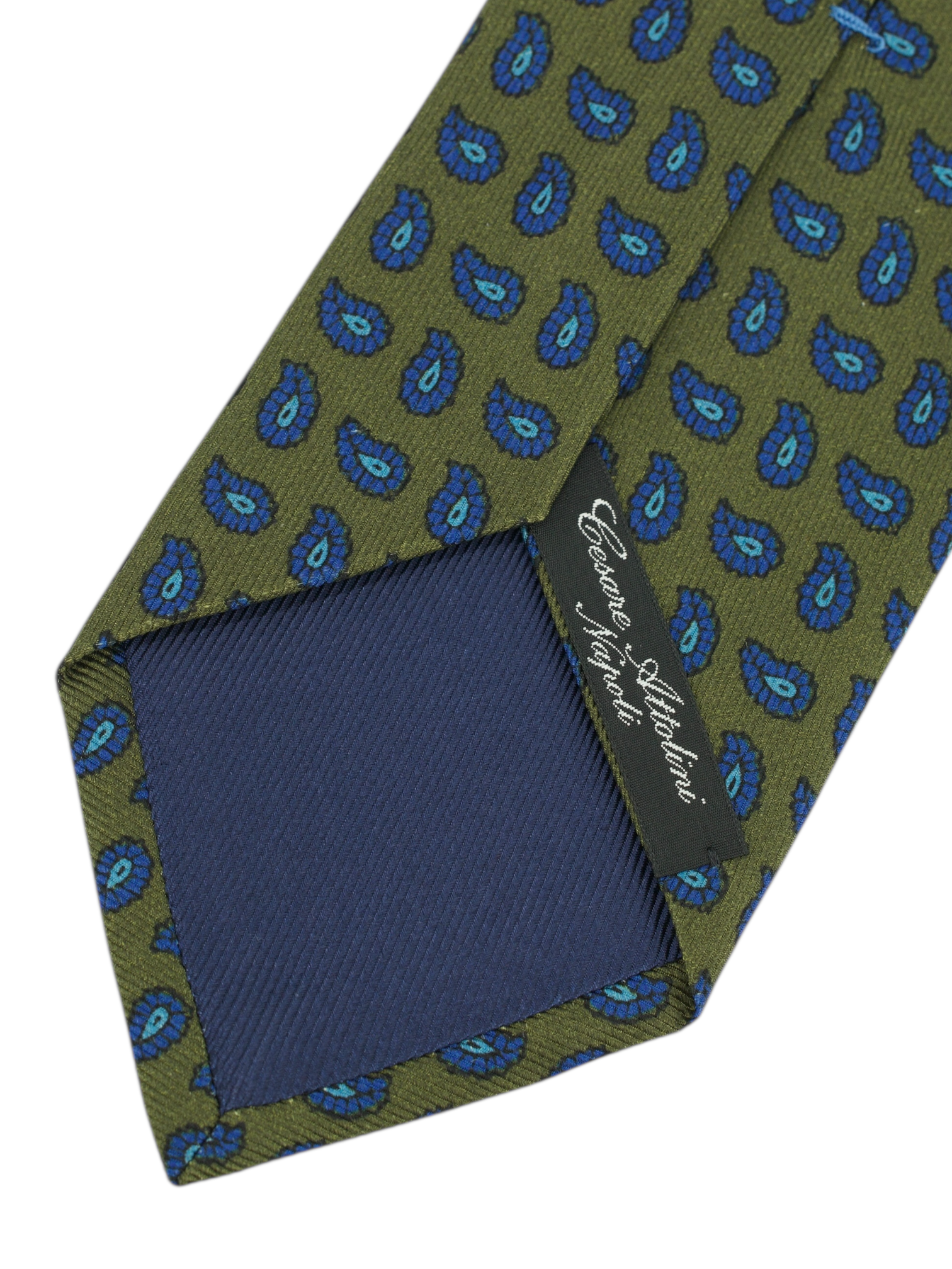 Cesare Attolini Green & Blue Silk Paisley Tie