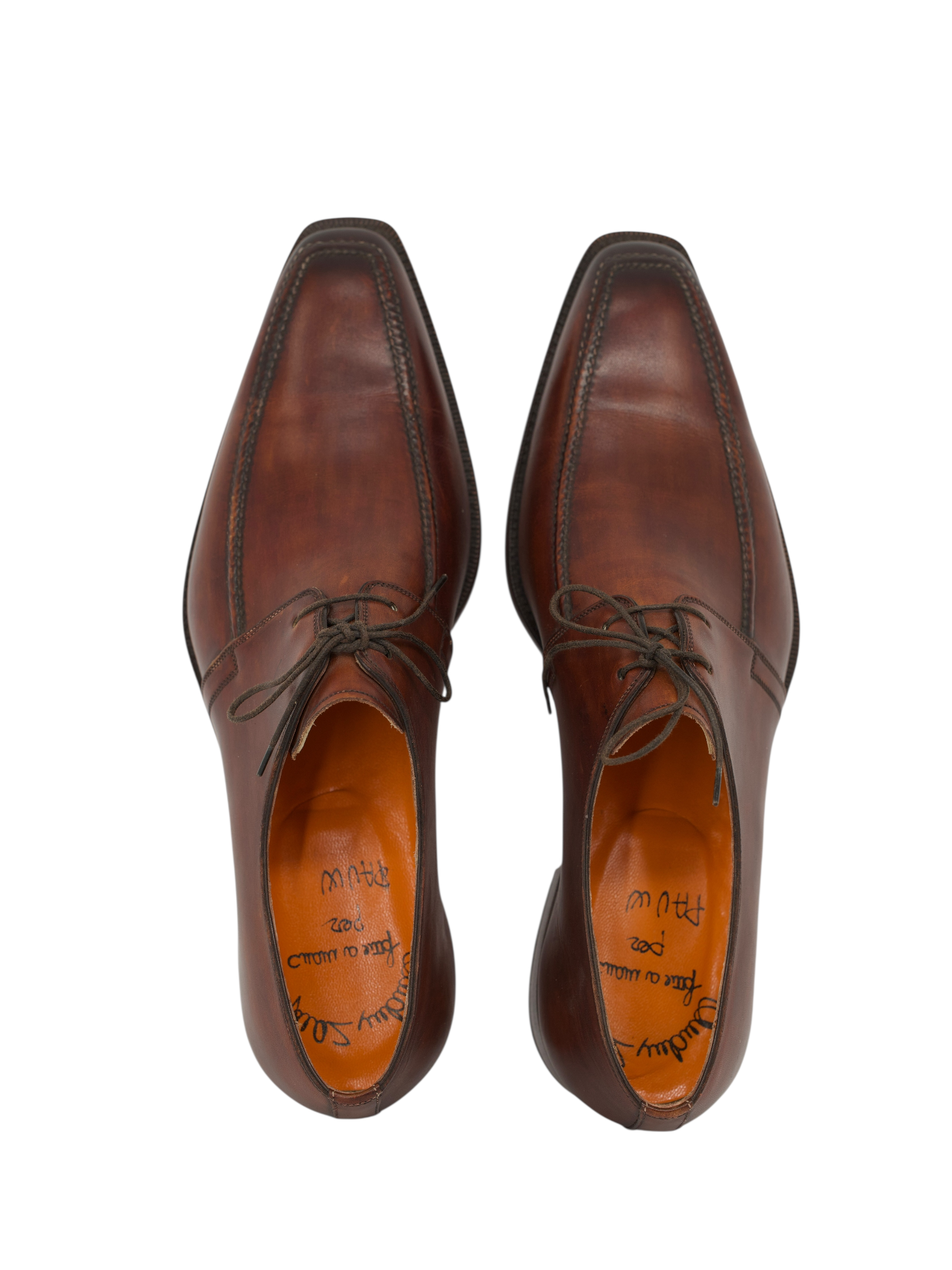 Santoni Mahogany Brown Calfleather Handpainted Derby Shoes