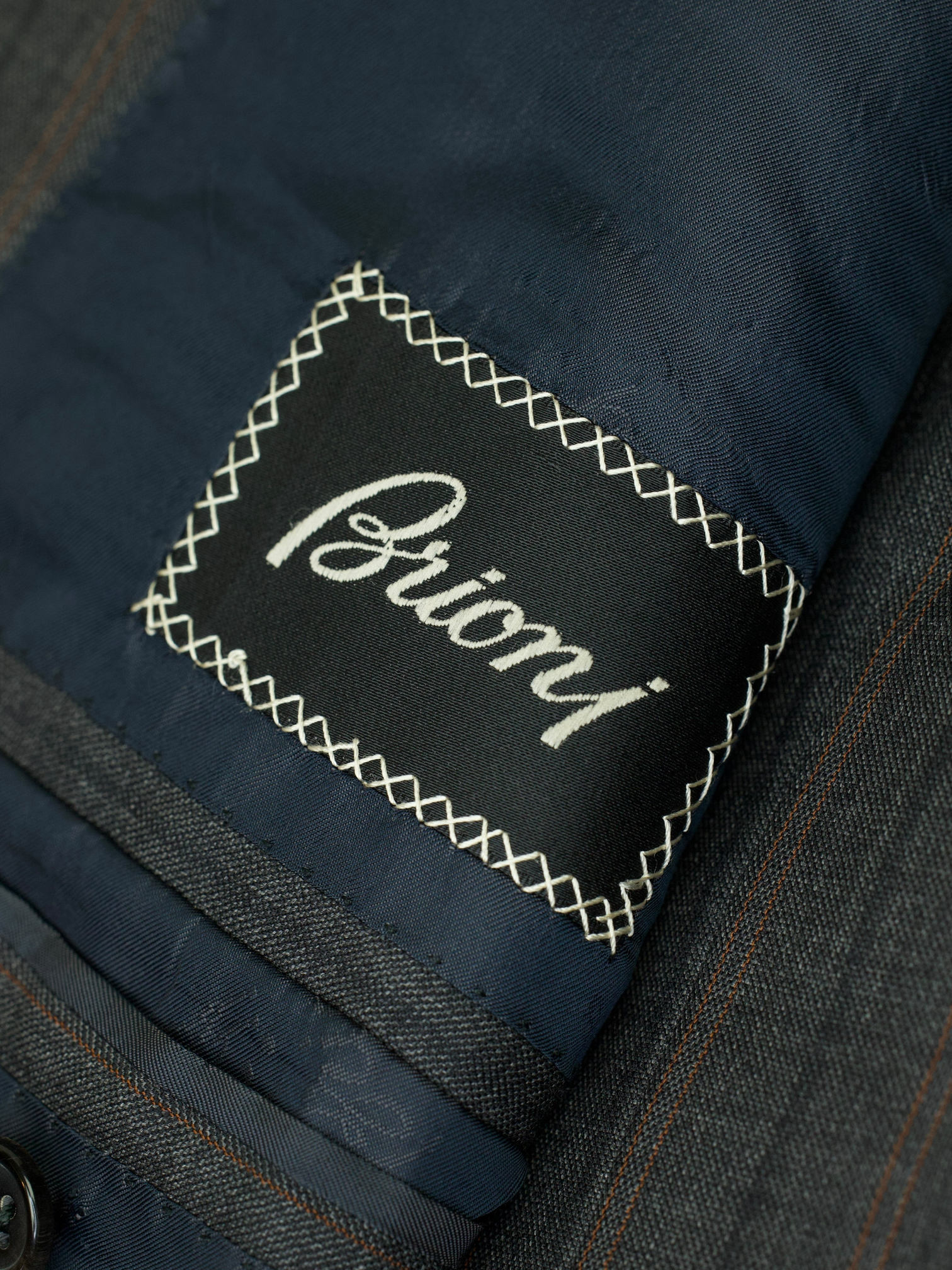 Brioni Grey & Brown Wool Pinstripe Nomentano Jacket
