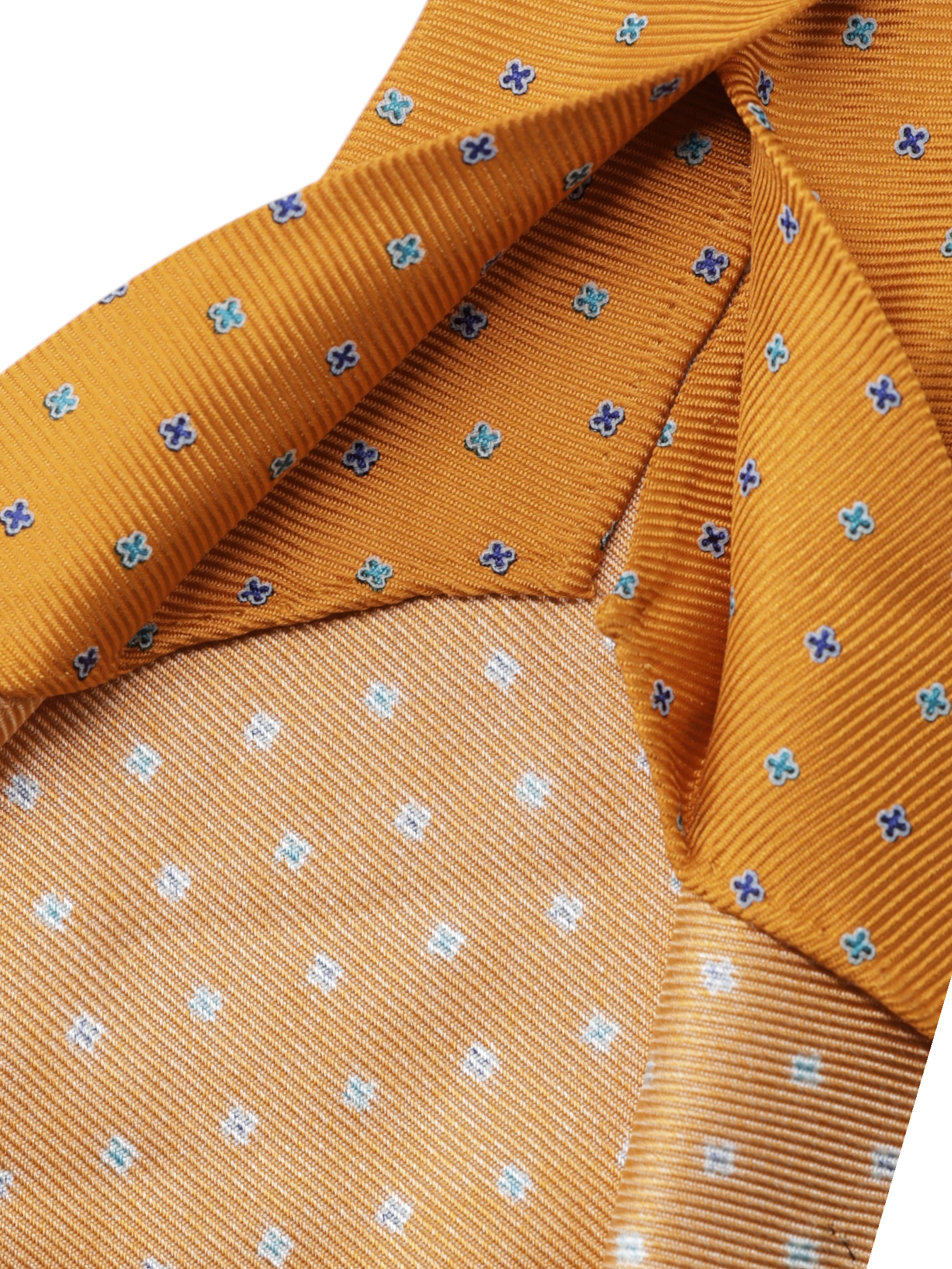 Kiton 5-Fold Orange & Blue Silk Geometric-Pattern Untipped & Handrolled Tie