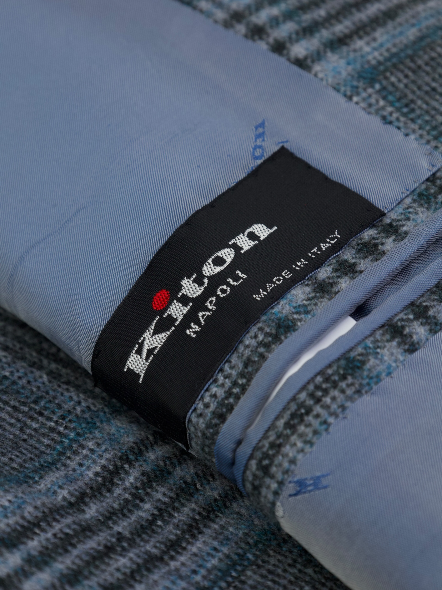 Kiton Grey & Turquoise Cashmere, Vicuna & Silk Glenplaid Jacket
