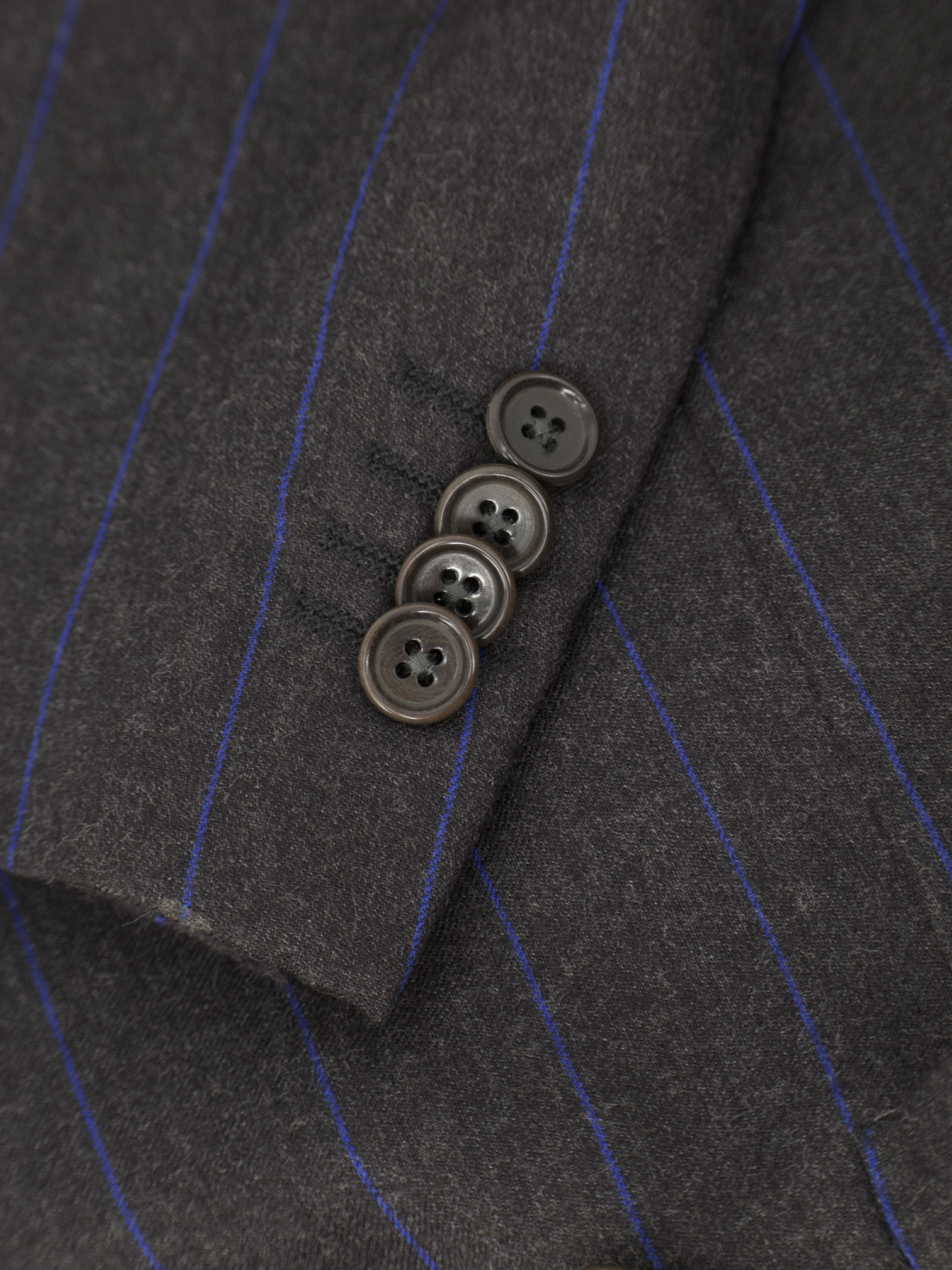 Caruso Anthracite & Azure Blue Wool Flannel Double-Breasted Pinstripe Suit