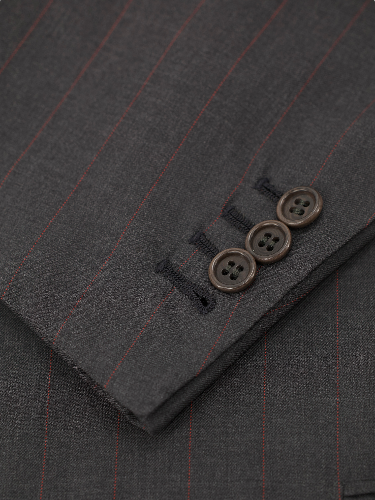 Kiton Charcoal & Red 14-Micron "Blanc Blue" Super 180's Pinstripe Suit