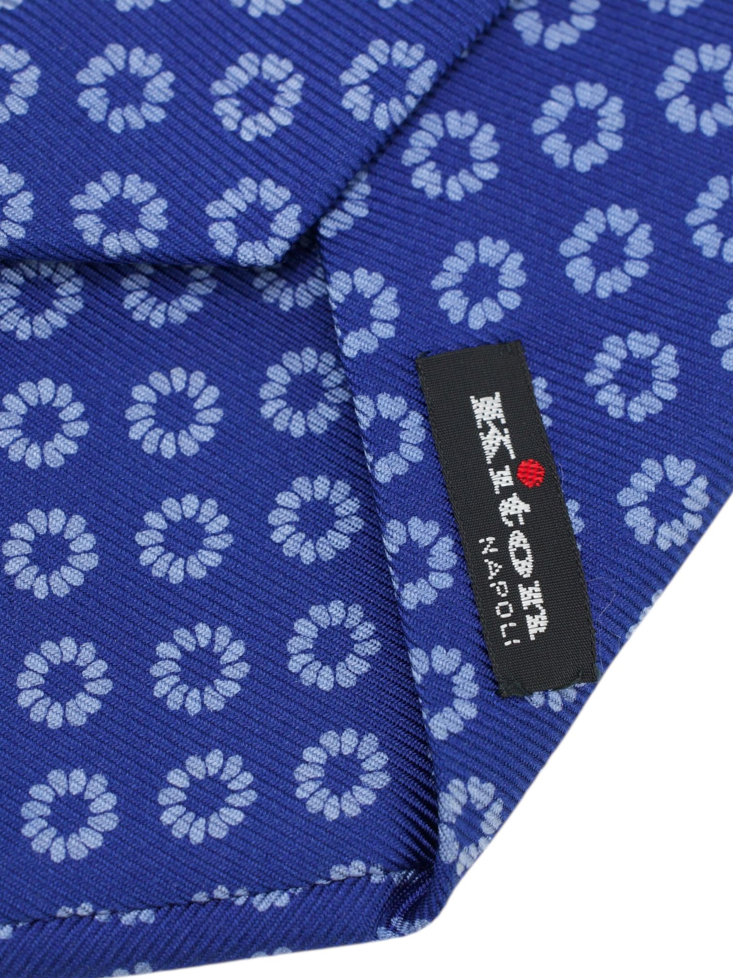 Kiton 5-Fold Azure Blue Silk Floral Pattern Tie