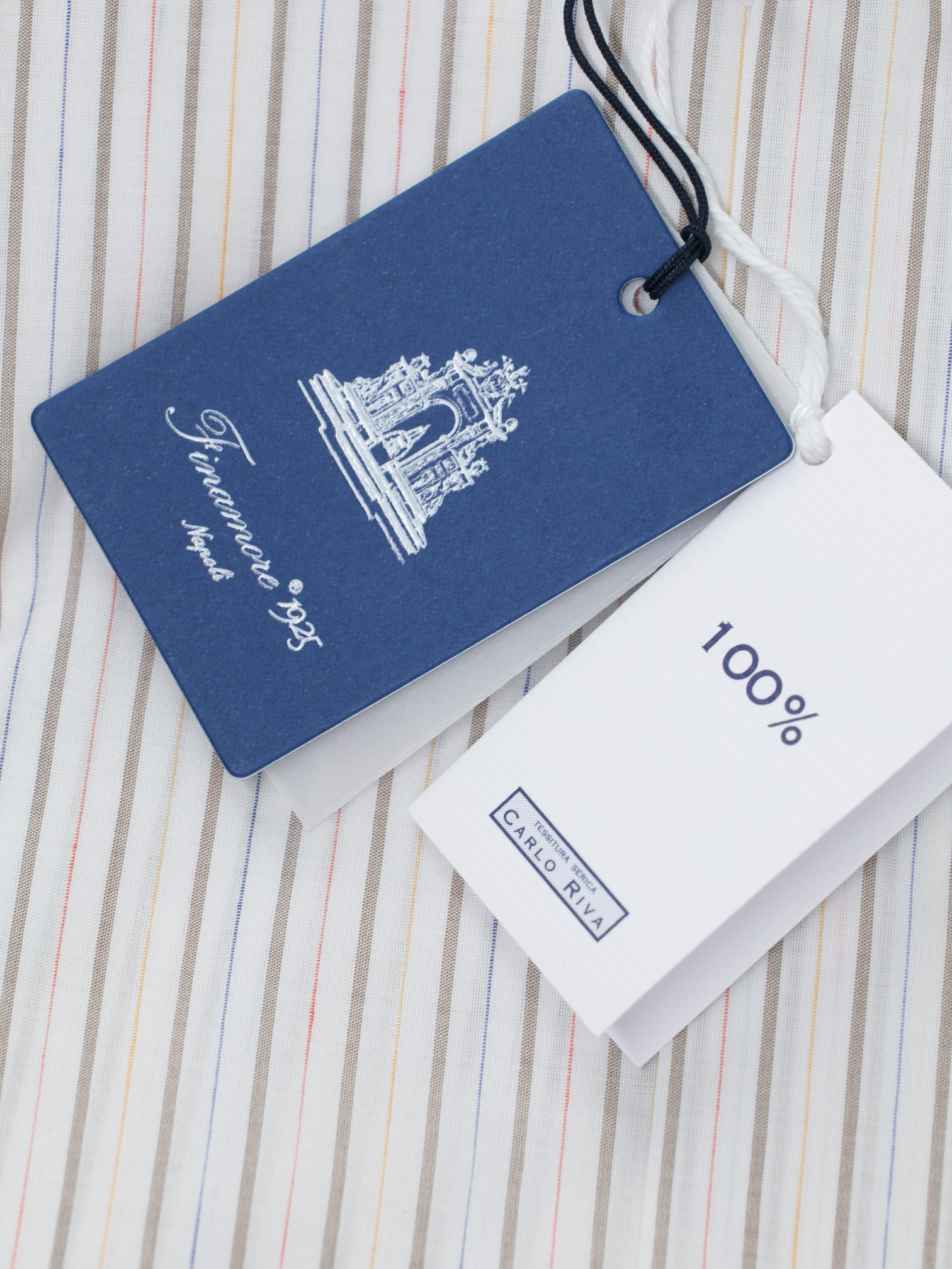 Finamore White & Multicolor Cotton & Linen "Carlo Riva" Summer Shirt