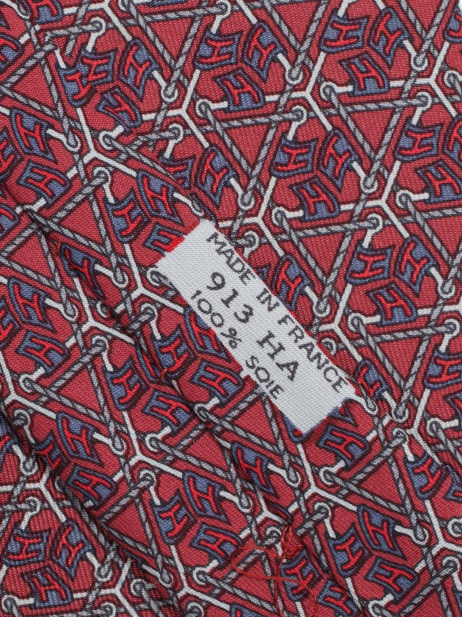Hermès Blue & Red Silk "H" Chain Pattern Tie