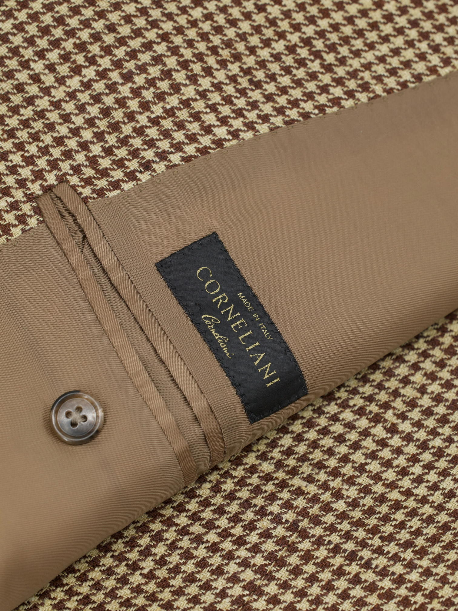 Corneliani Light Brown Silk & Linen Houndstooth Jacket