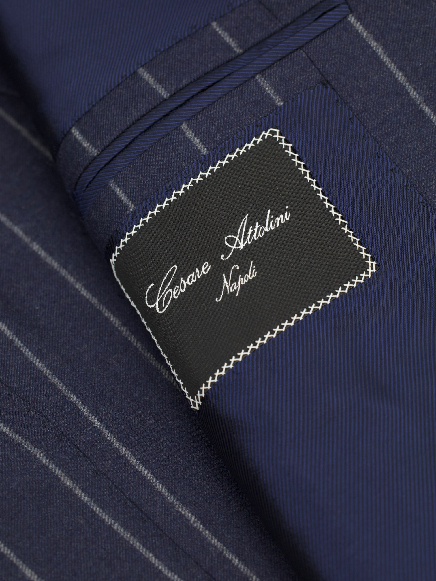 Cesare Attolini Dark Blue 3-Piece Super 150's Flannel Chalkstripe Suit