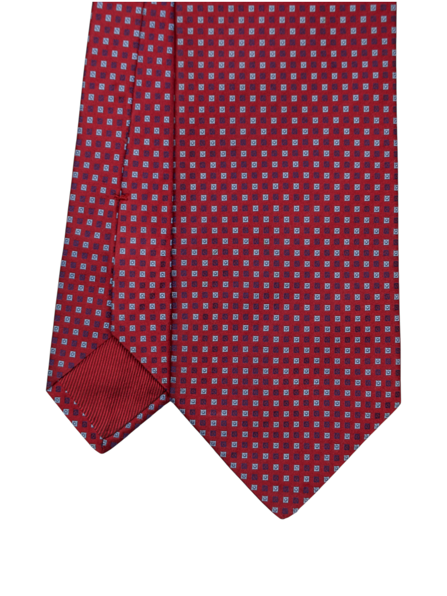 Kiton 5-Fold Cherry Red Silk Geometric Pattern Tie