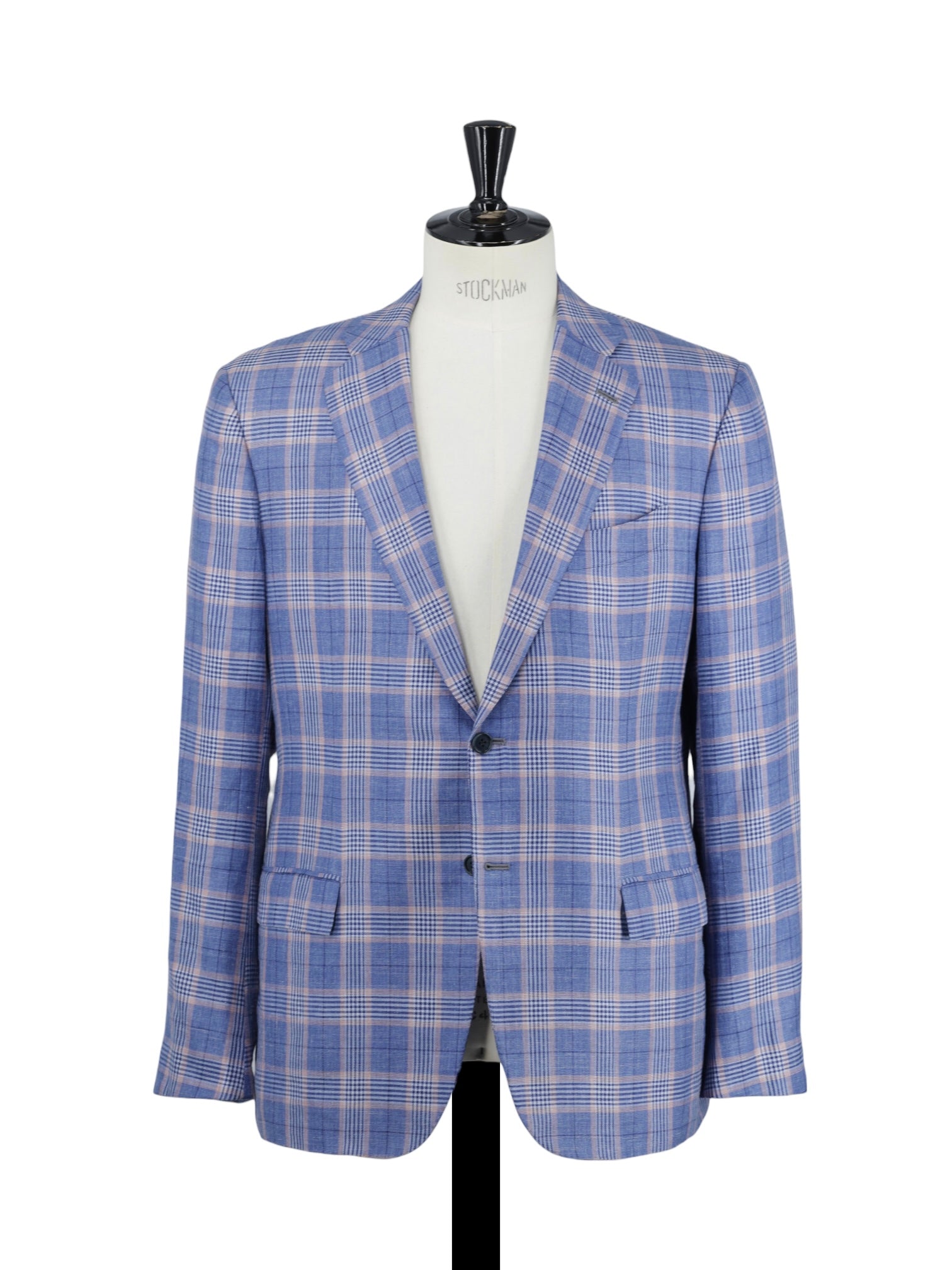Kiton Light Blue & Pink Cashmere, Linen & Silk Tartan Jacket