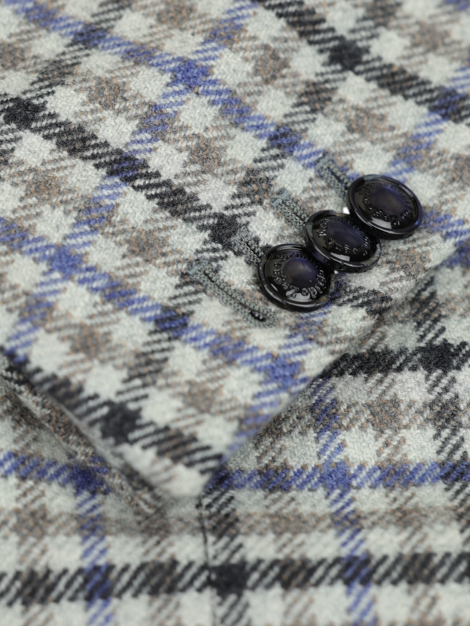 Ermenegildo Zegna Greige & Denim Blue Pure Cashmere Gingham Check Jacket