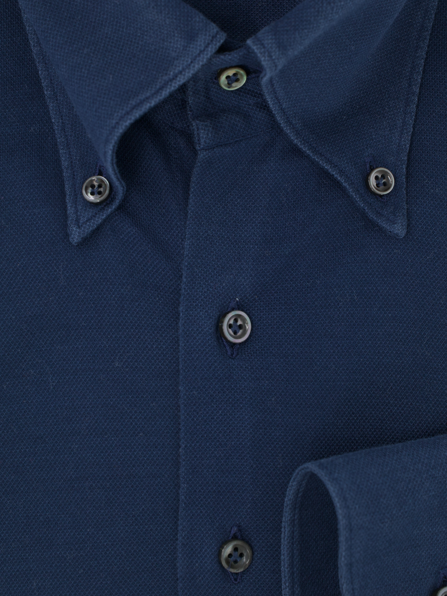 Fray Dark Blue Cotton Piqué Knitted Button-Down Shirt