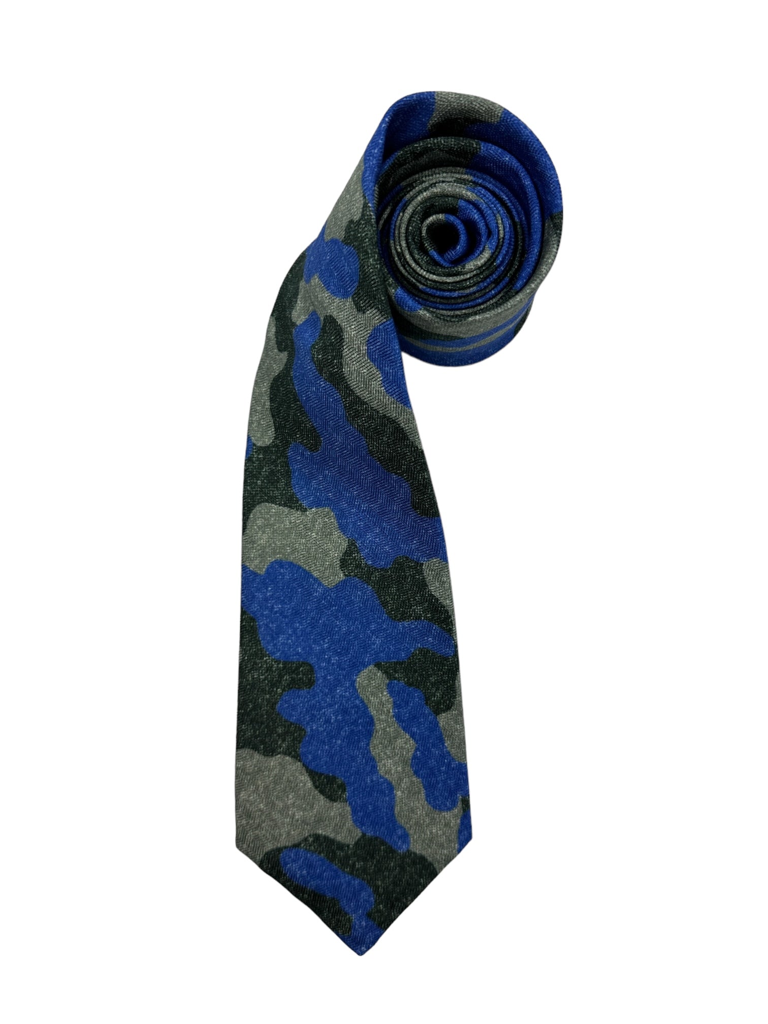 Kiton 5-Fold Grey and Blue Camouflage Tie