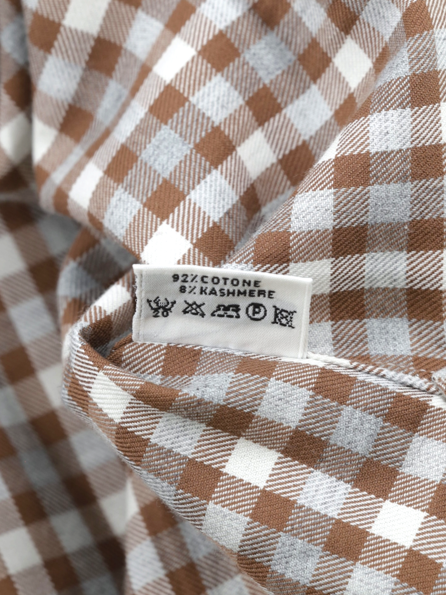 Cesare Attolini Ecru & Brown Cotton & Cashmere Flannel Checkered Shirt
