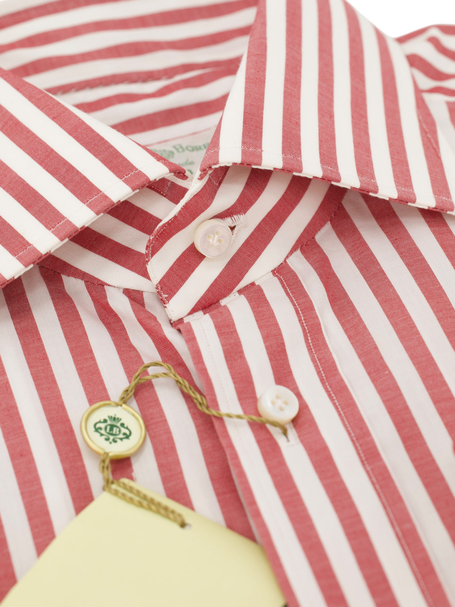 Luigi Borrelli Red & White Cotton Bengal Stripe French Cuff Shirt