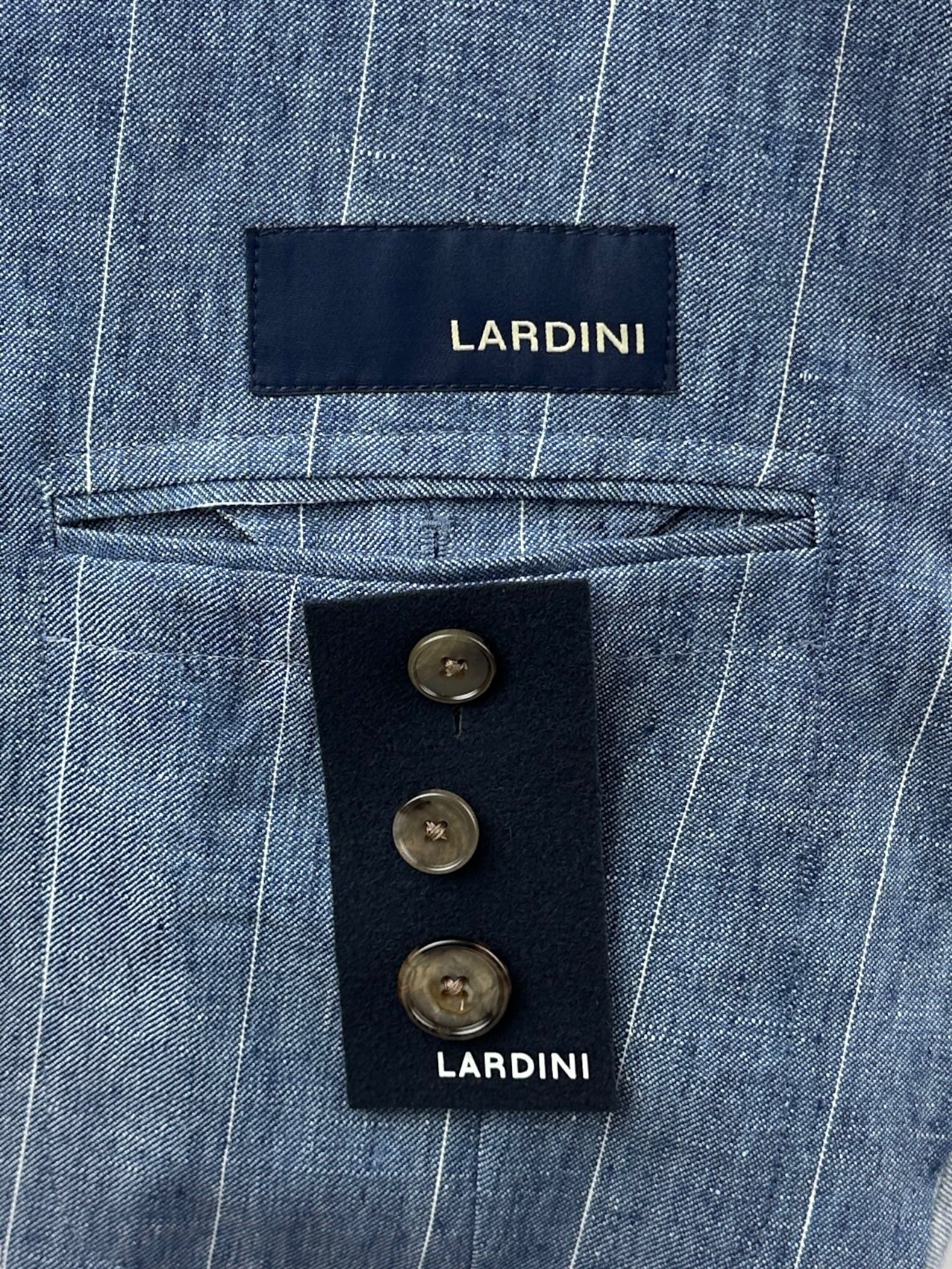 Lardini Denim Blue Linen Pinstripe Jacket