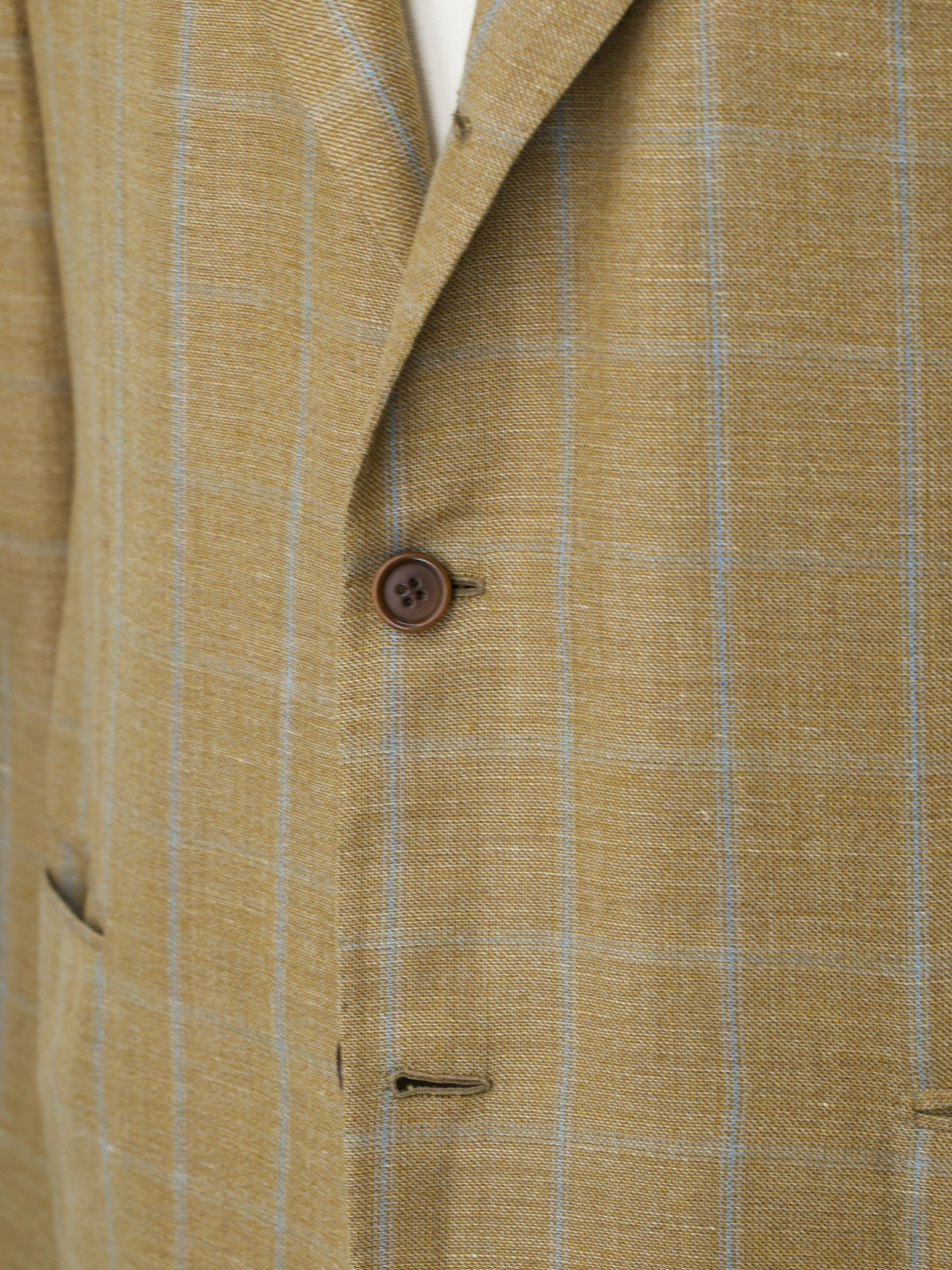 Kiton Caramel Brown & Light Blue Wool & Linen Windowpane Summer Jacket