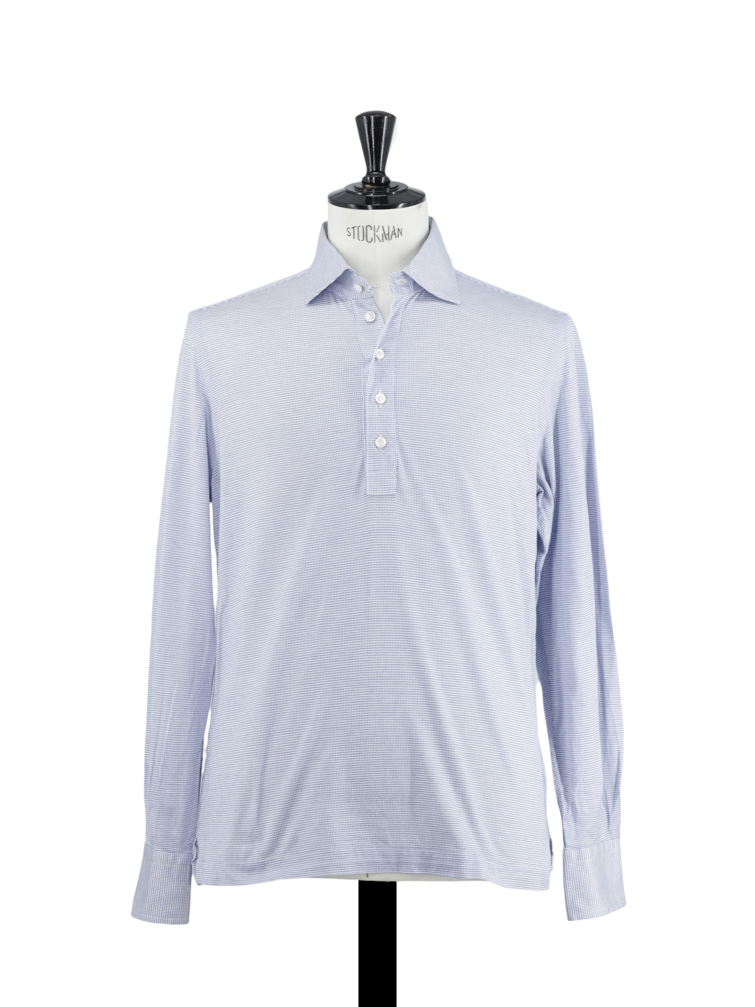 Cesare Attolini Light Blue Fine-Cotton Geometric-Pattern Pop-Over Shirt