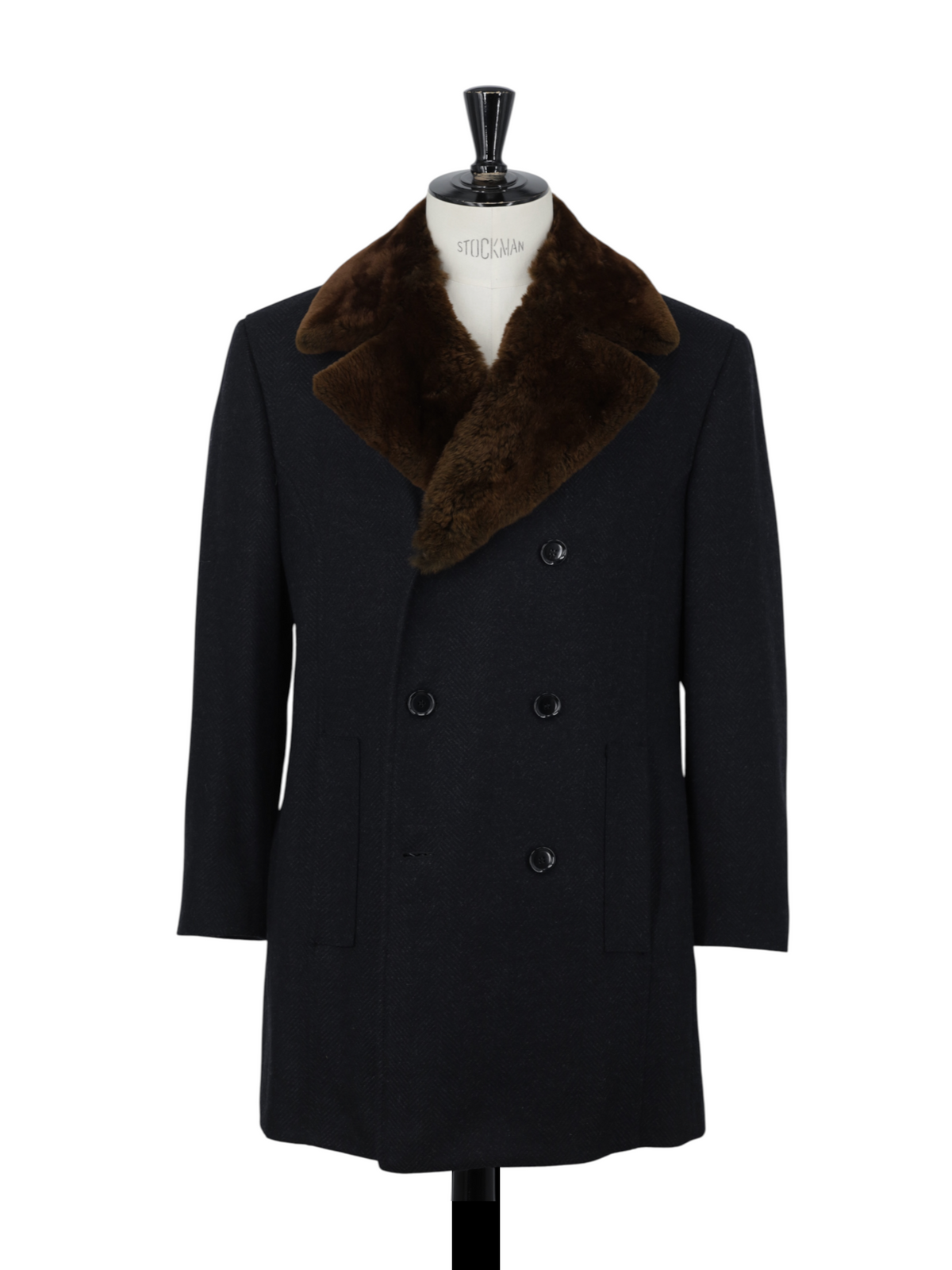 Pal Zileri Dark Grey Wool-Cashmere & Fur-Collar Herringbone Overcoat