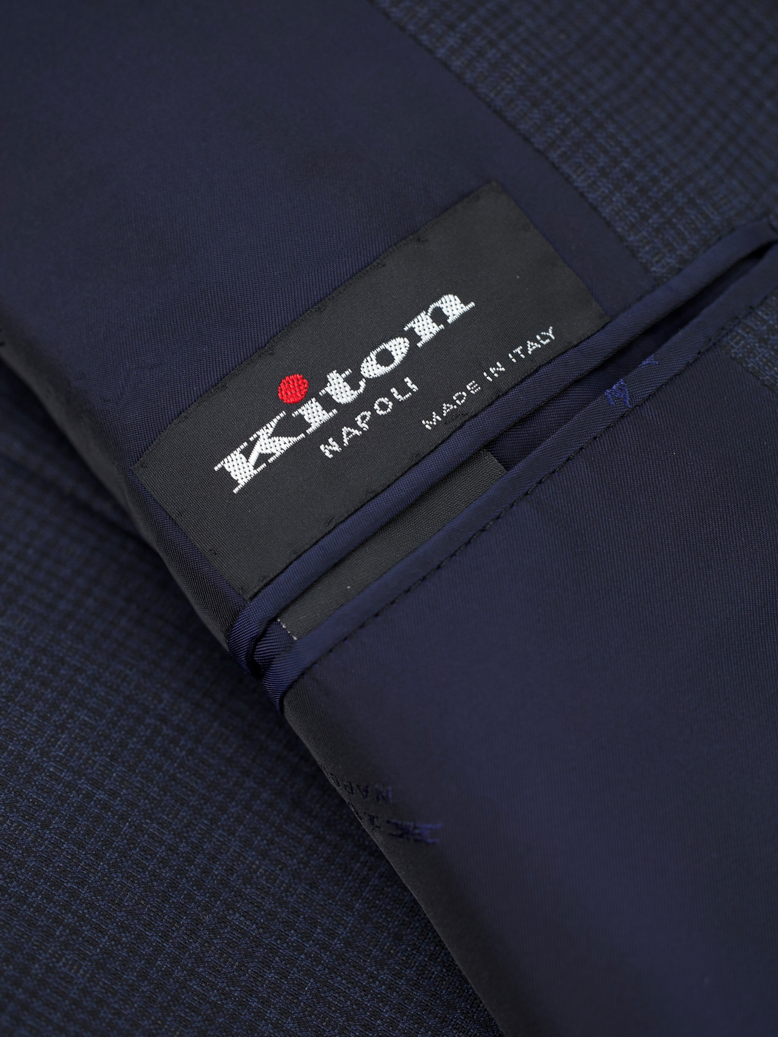 Kiton Navy Super 180's Double Breasted Micro-Pattern Jacket