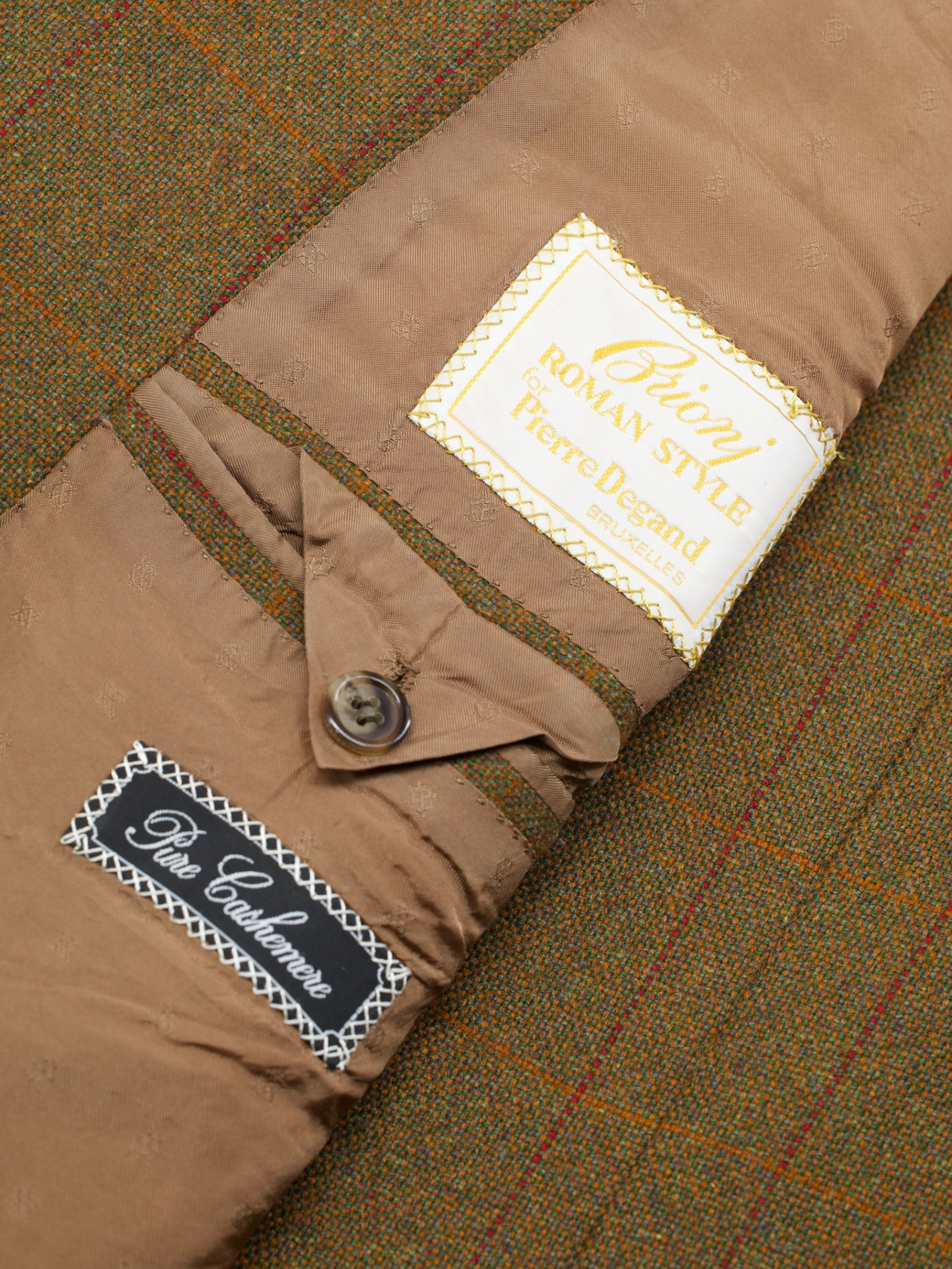 Brioni Light Brown & Multicolor Pure-Cashmere Windowpane Jacket