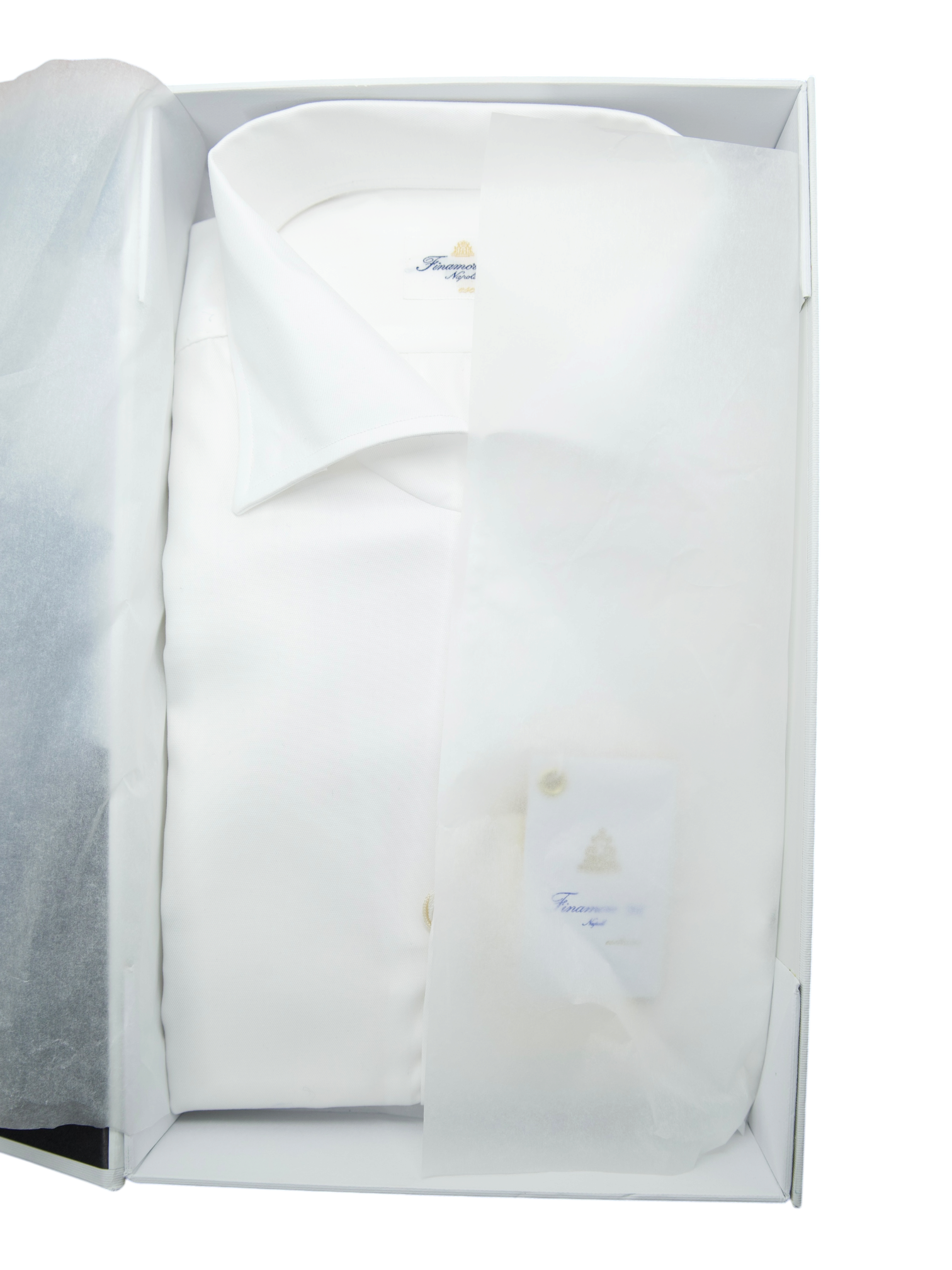 Finamore Esclusiva White Cotton Handmade One-Piece-Collar Twill Shirt