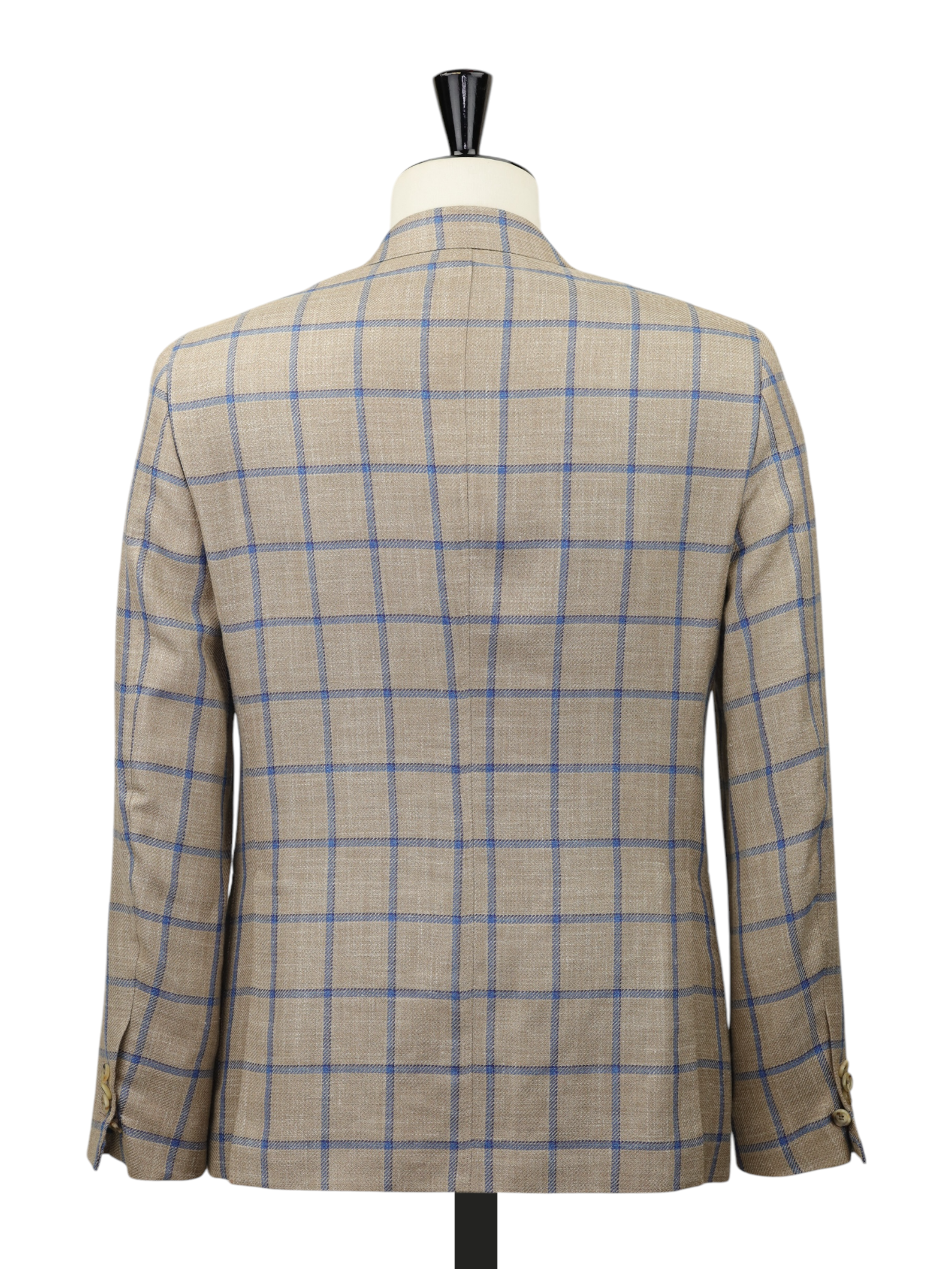 Caruso Beige & Blue Wool, Silk & Linen Windowpane Boheme Jacket