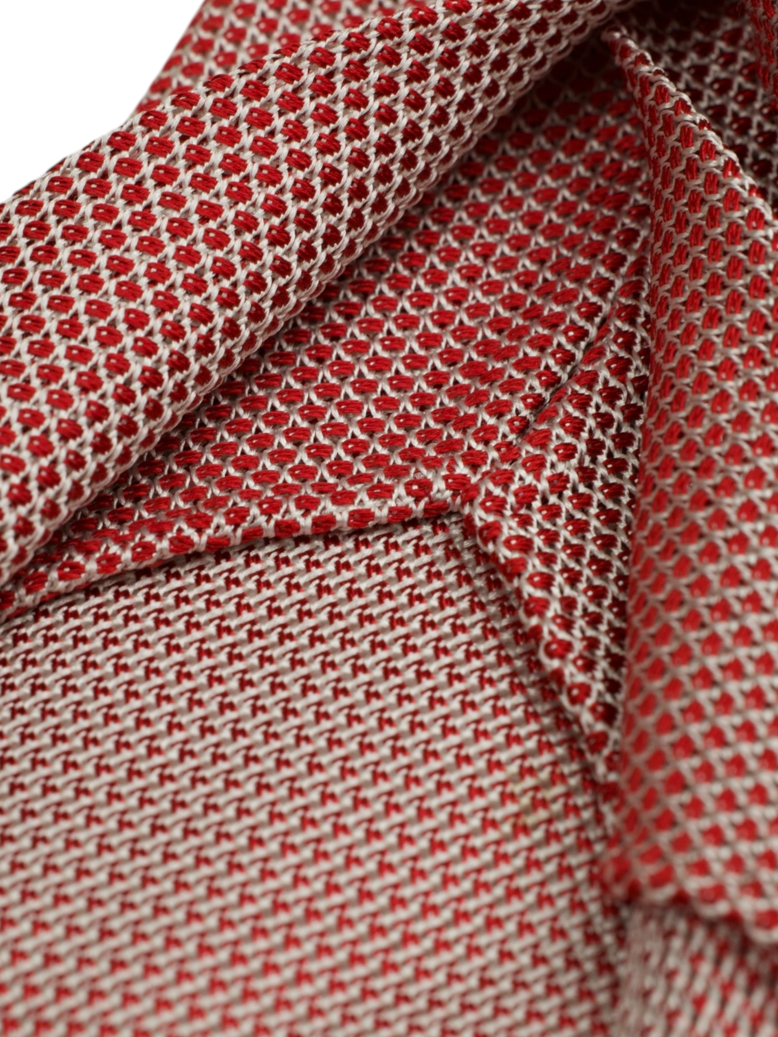 Kiton 5-Fold Red Handrolled Silk Micro-Pattern Tie