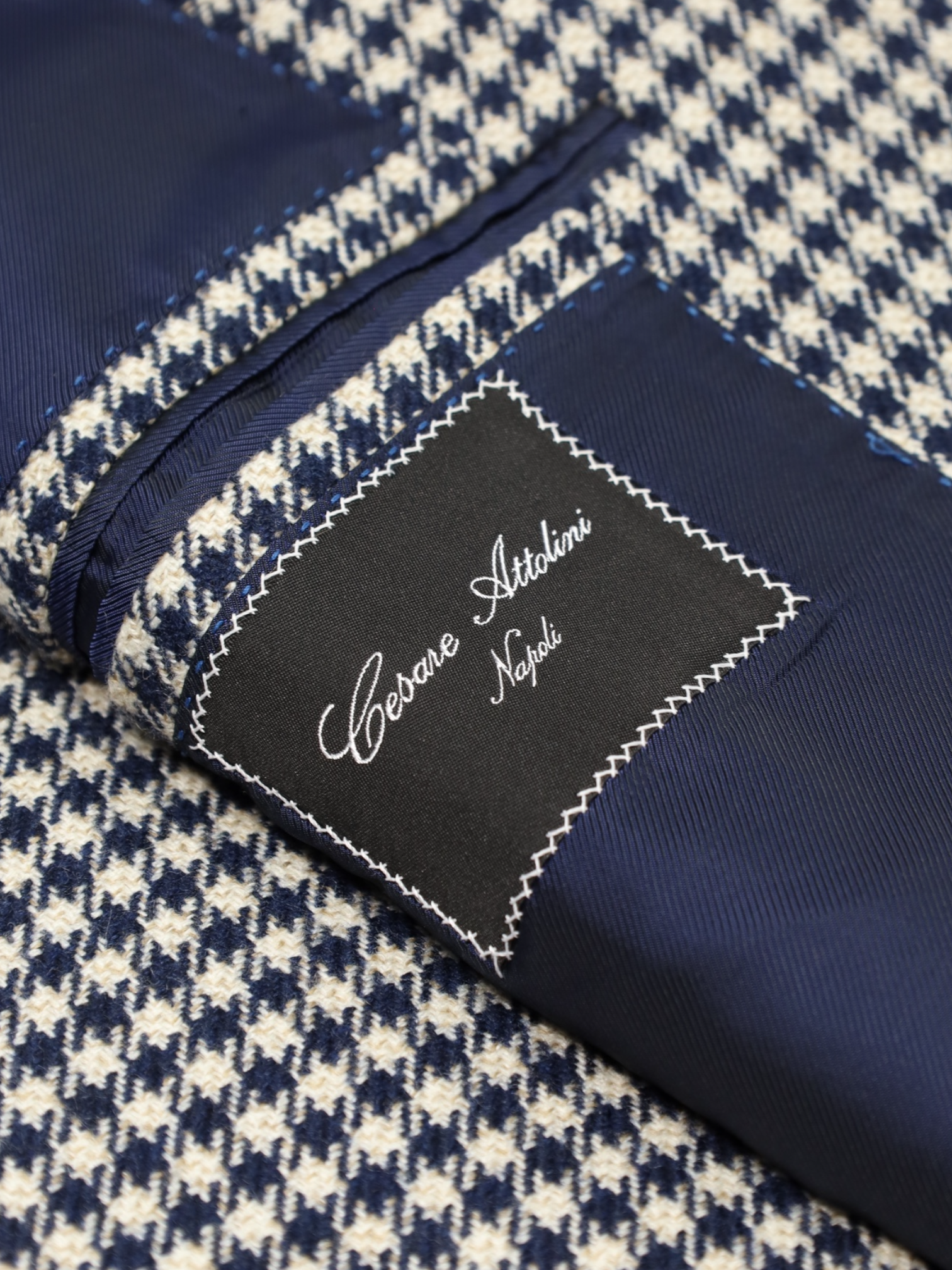Cesare Attolini Light Brown and Navy Houndstooth Cashmere Jacket