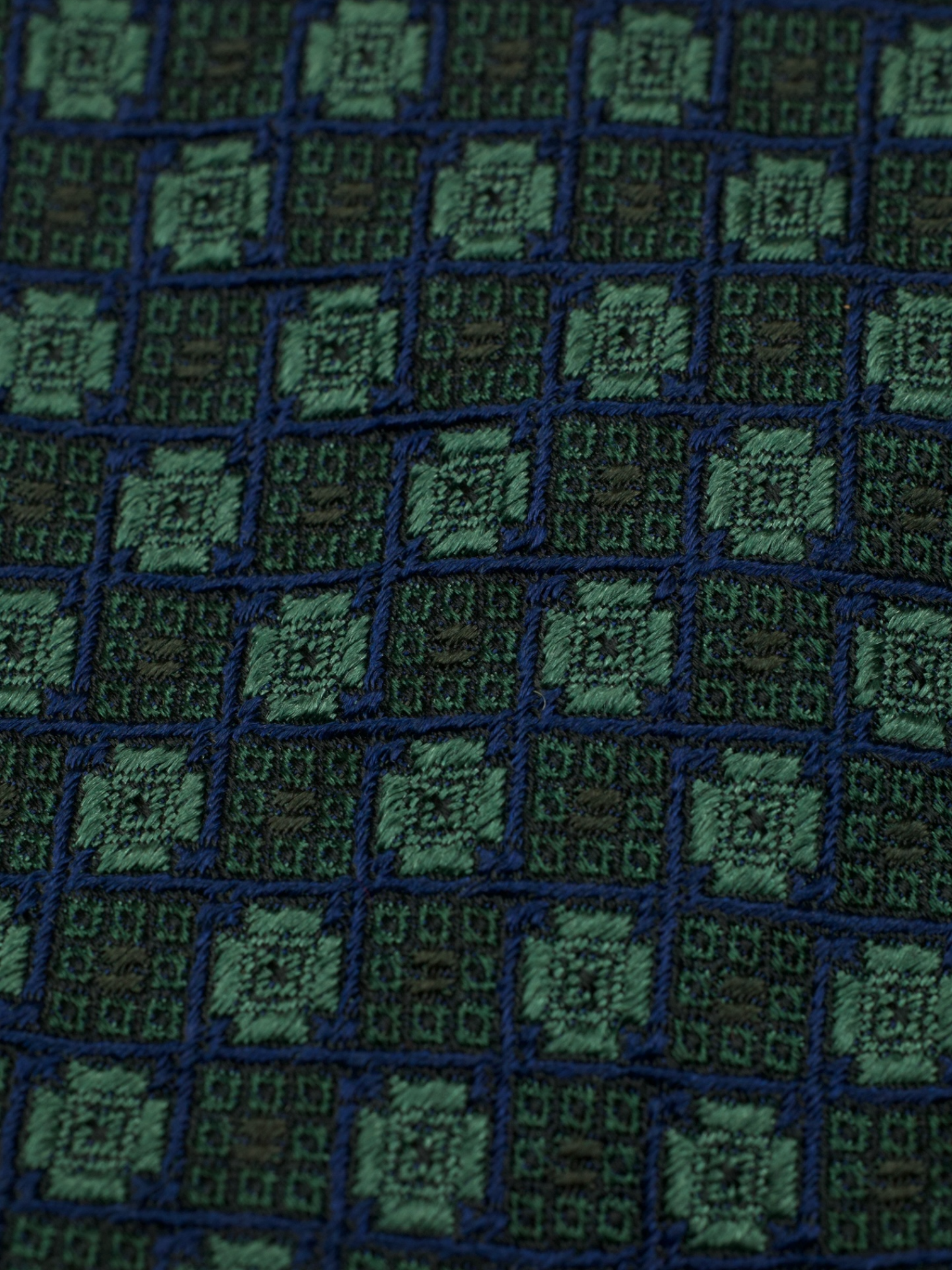 Kiton 5-Fold Dark Green Handrolled Silk Jacquard Geometric Pattern Tie