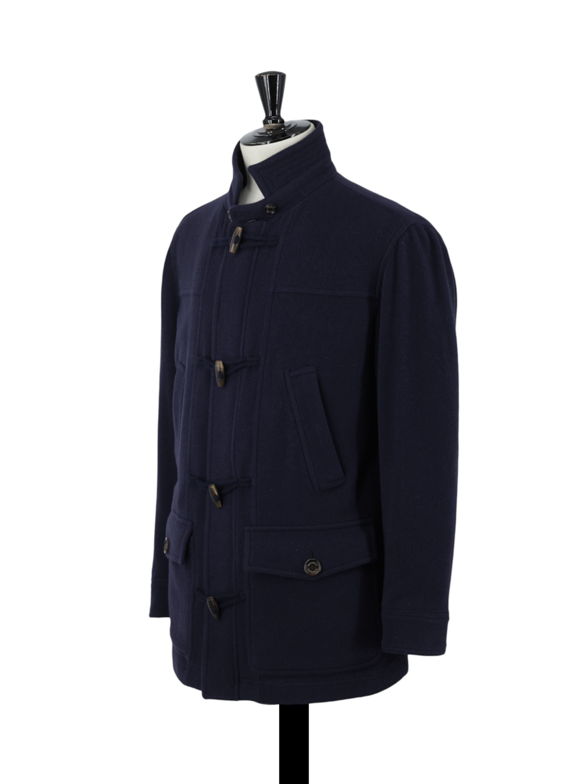 Brunello Cucinelli Navy Wool, Angora & Silk Duffle Coat