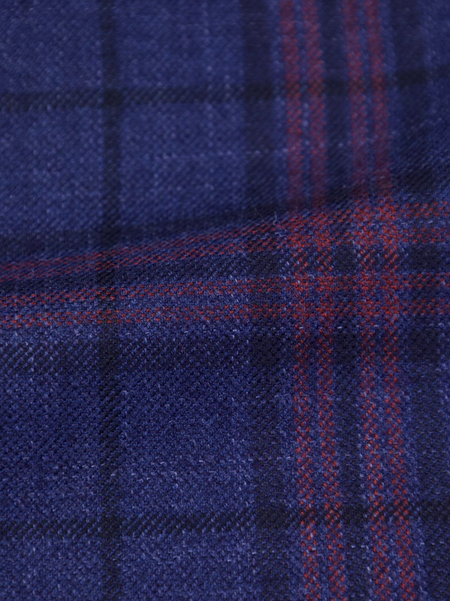 Kiton Blue & Red Cashmere, Silk & Linen Tartan Jacket