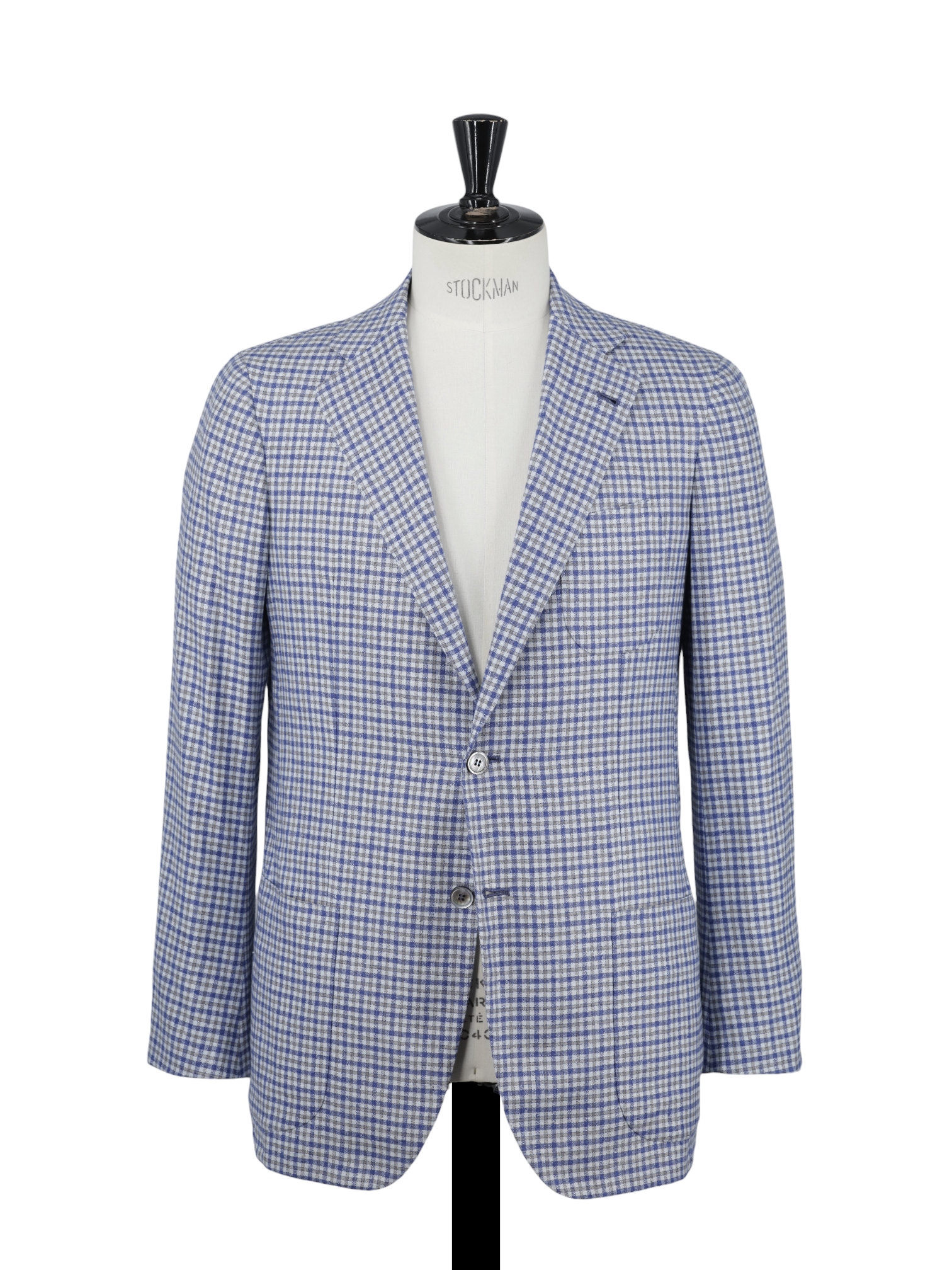 Orazio Luciano Taupe & Light Blue Wool & Silk Checkered Jacket