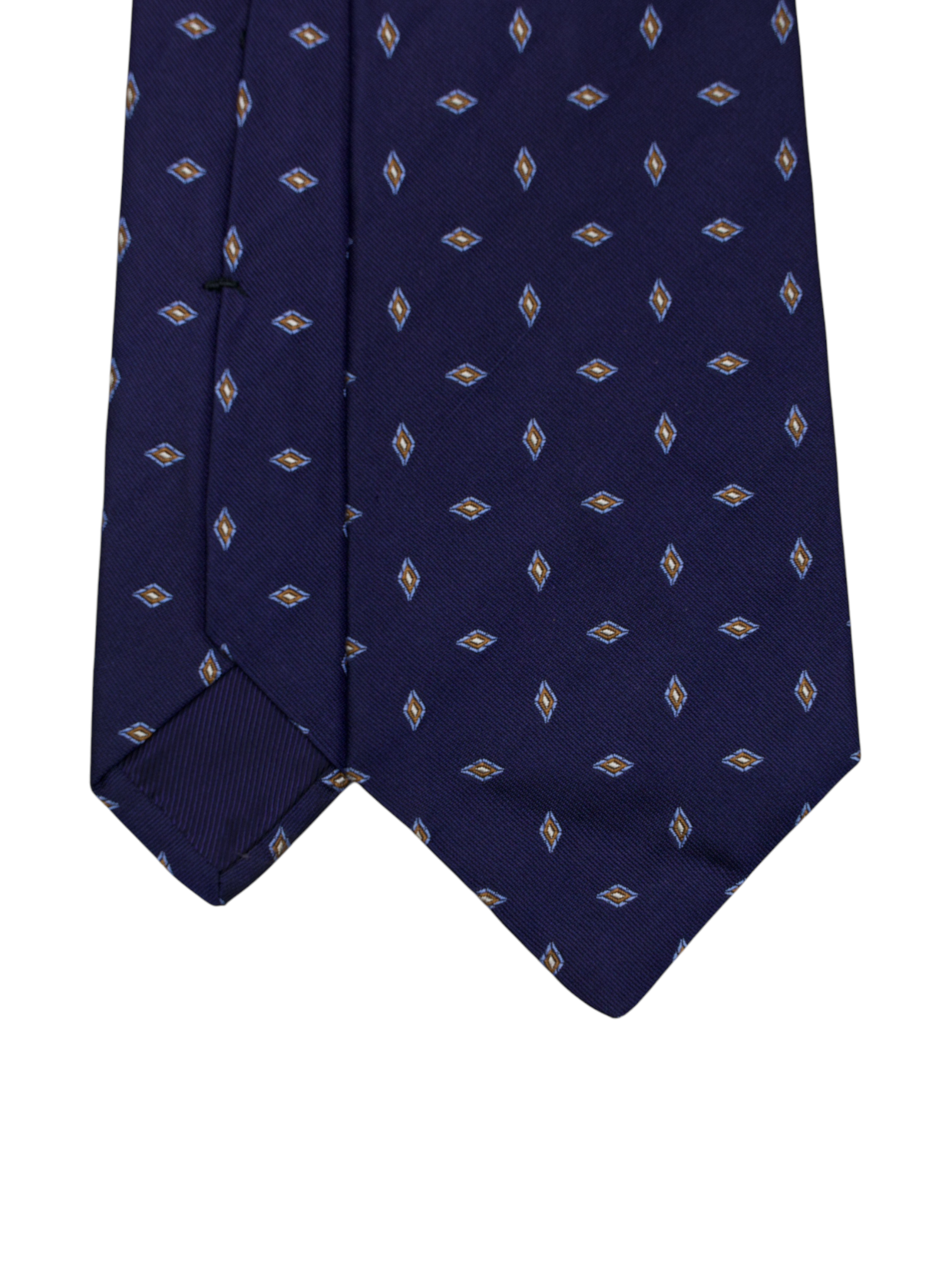 Kiton 5-Fold Navy & Brown Silk Diamond Pattern Tie