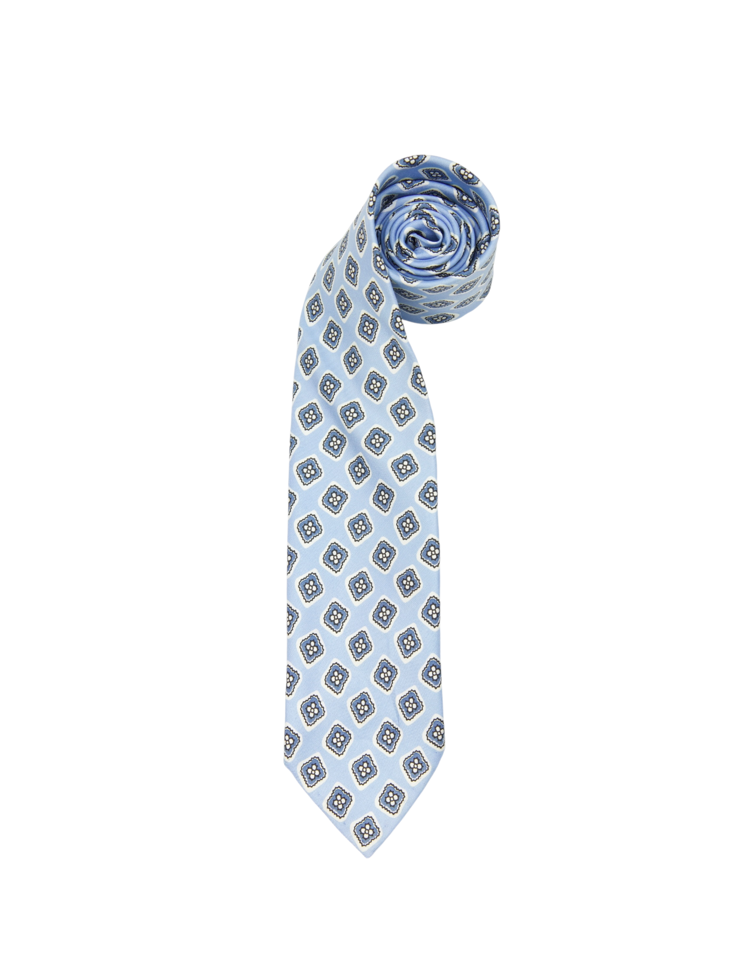 E. Marinella 7-Fold Light Blue Floral Hand-Rolled Silk Tie
