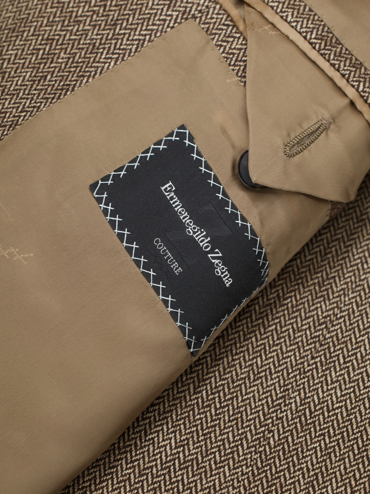Ermenegildo Zegna Couture Brown Silk & Cashmere Herringbone Jacket