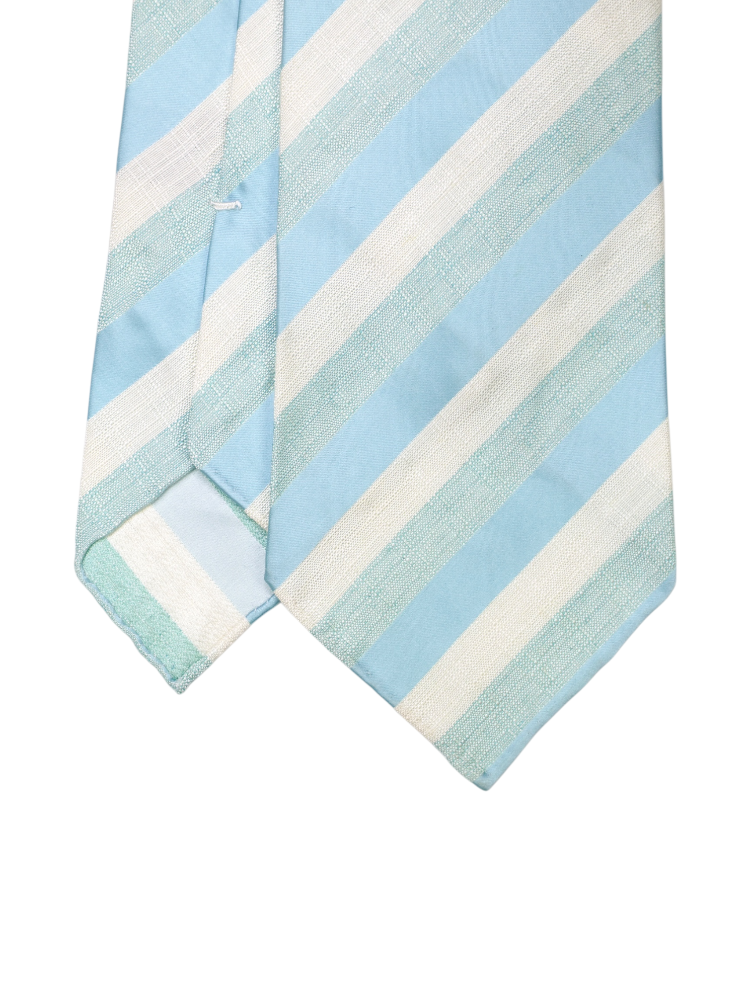 Kiton 5-Fold Turquoise Handrolled Shantung-Silk Striped Tie